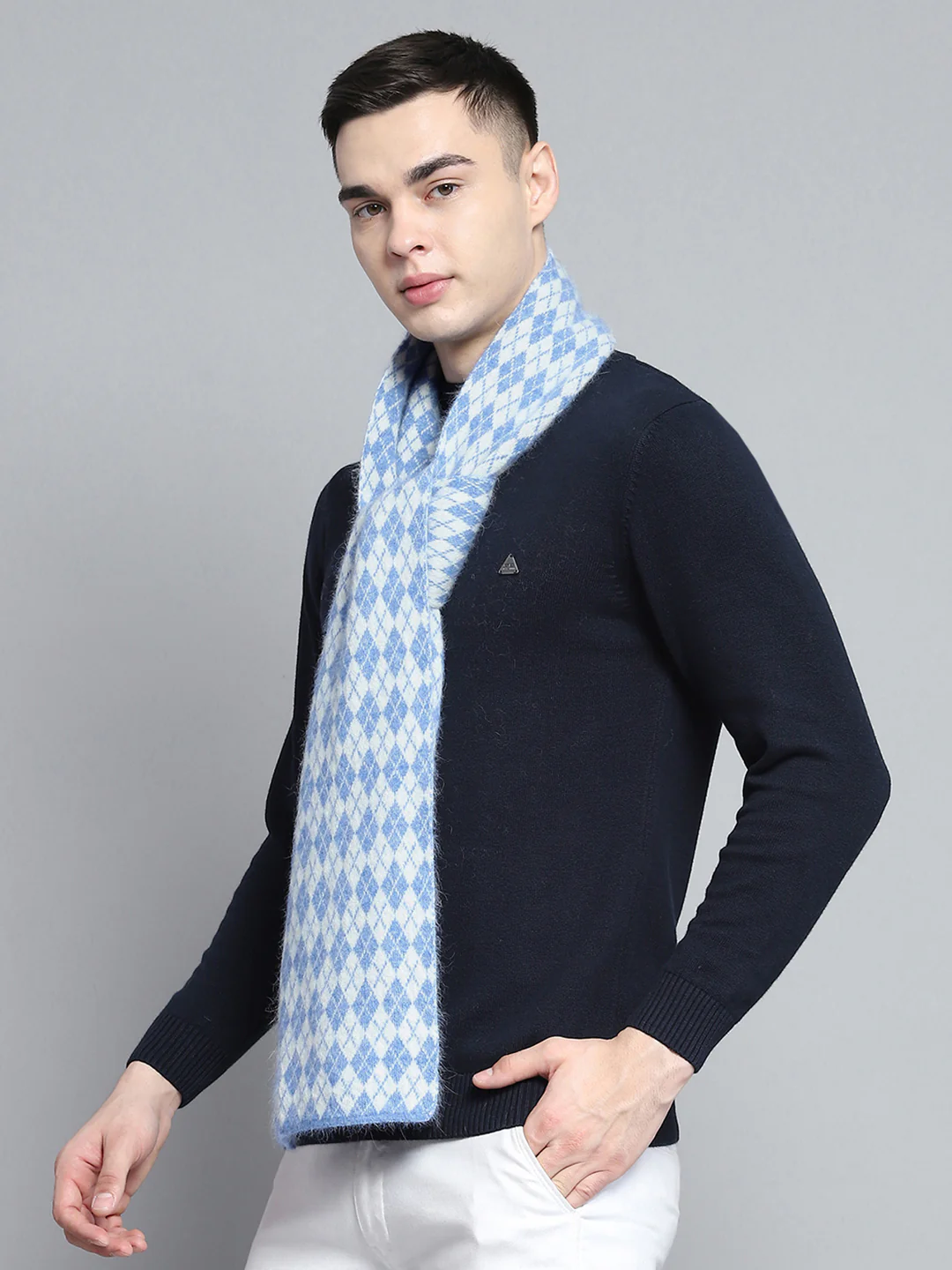 Men Sky Blue Self Design Muffler - Image 3