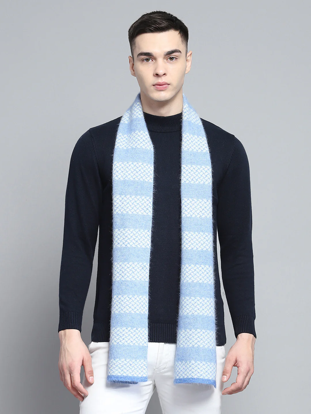 Men Sky Blue Self Design Muffler - Image 5