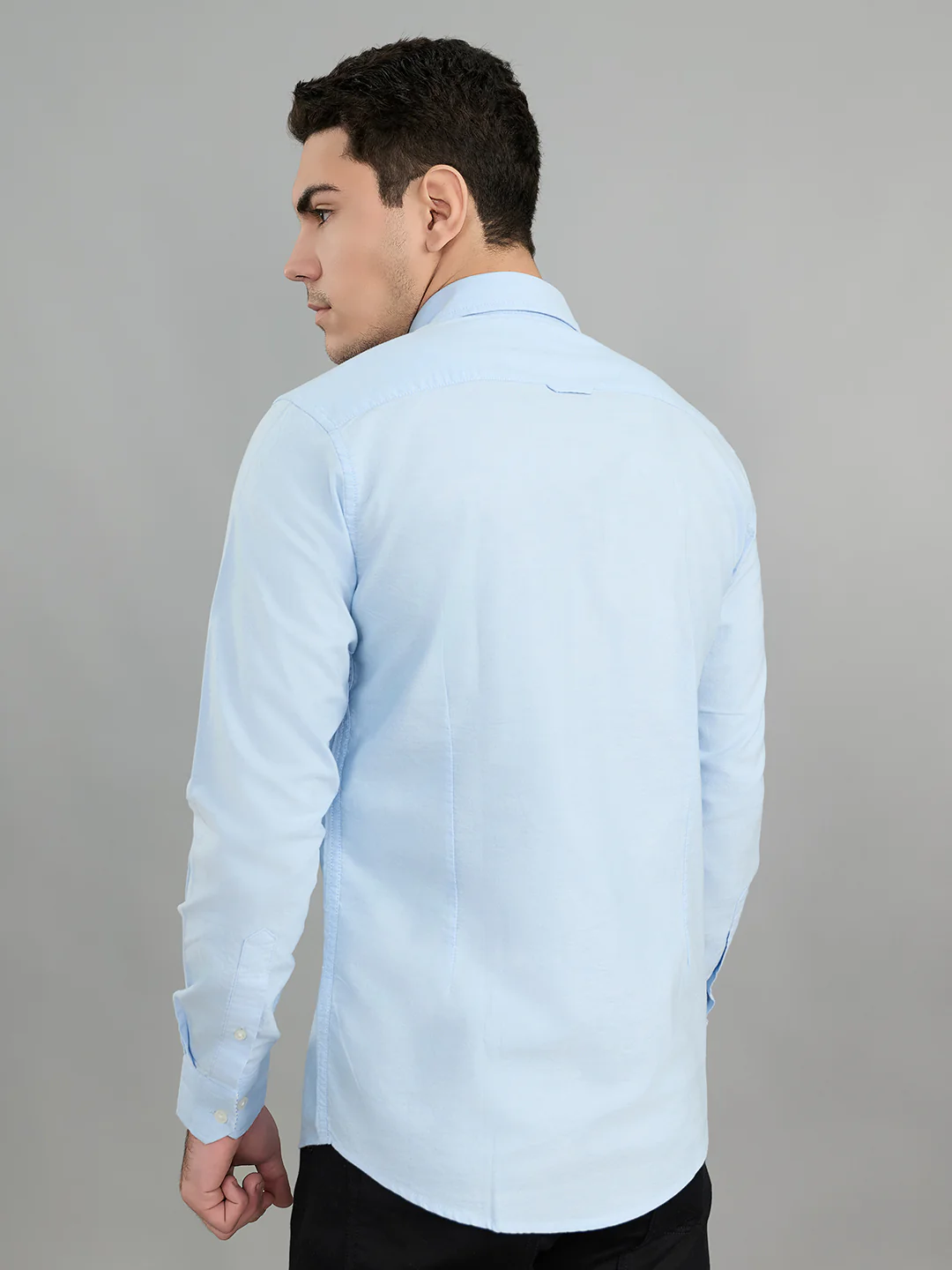 Men Sky Blue Solid Collar Full Sleeve Shirt - Image 4