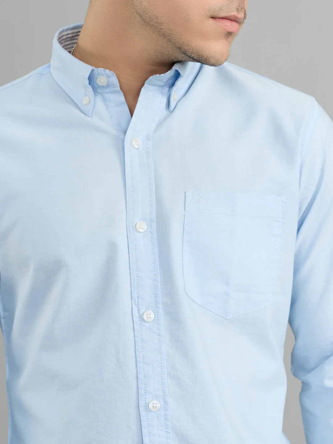 Men Sky Blue Solid Collar Full Sleeve Shirt - Image 5