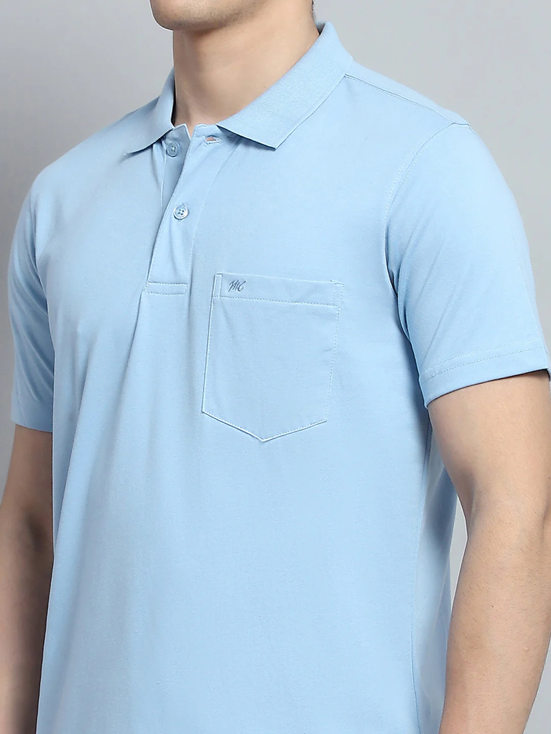 Men Sky Blue Solid Collar Half Sleeve T-Shirt - Image 6