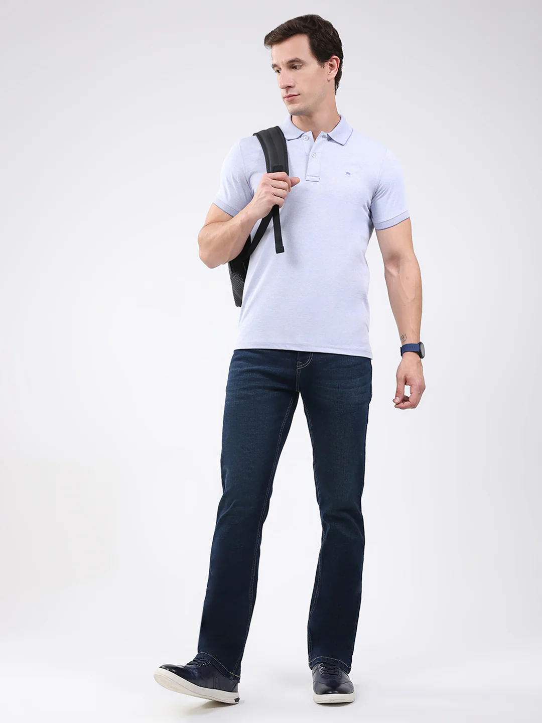 Men Sky Blue Solid Collar Half Sleeve T-Shirt - Image 2