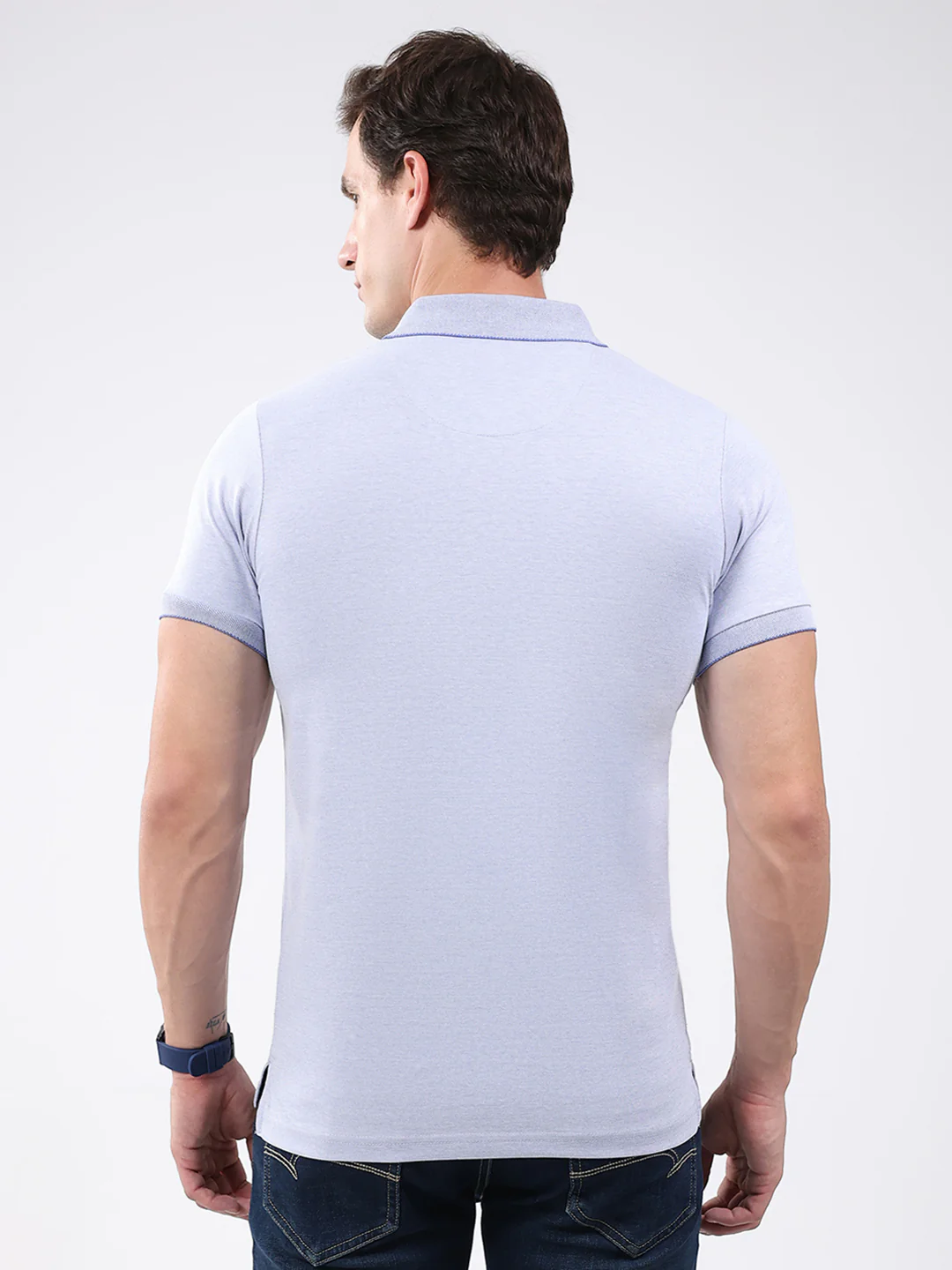 Men Sky Blue Solid Collar Half Sleeve T-Shirt - Image 5