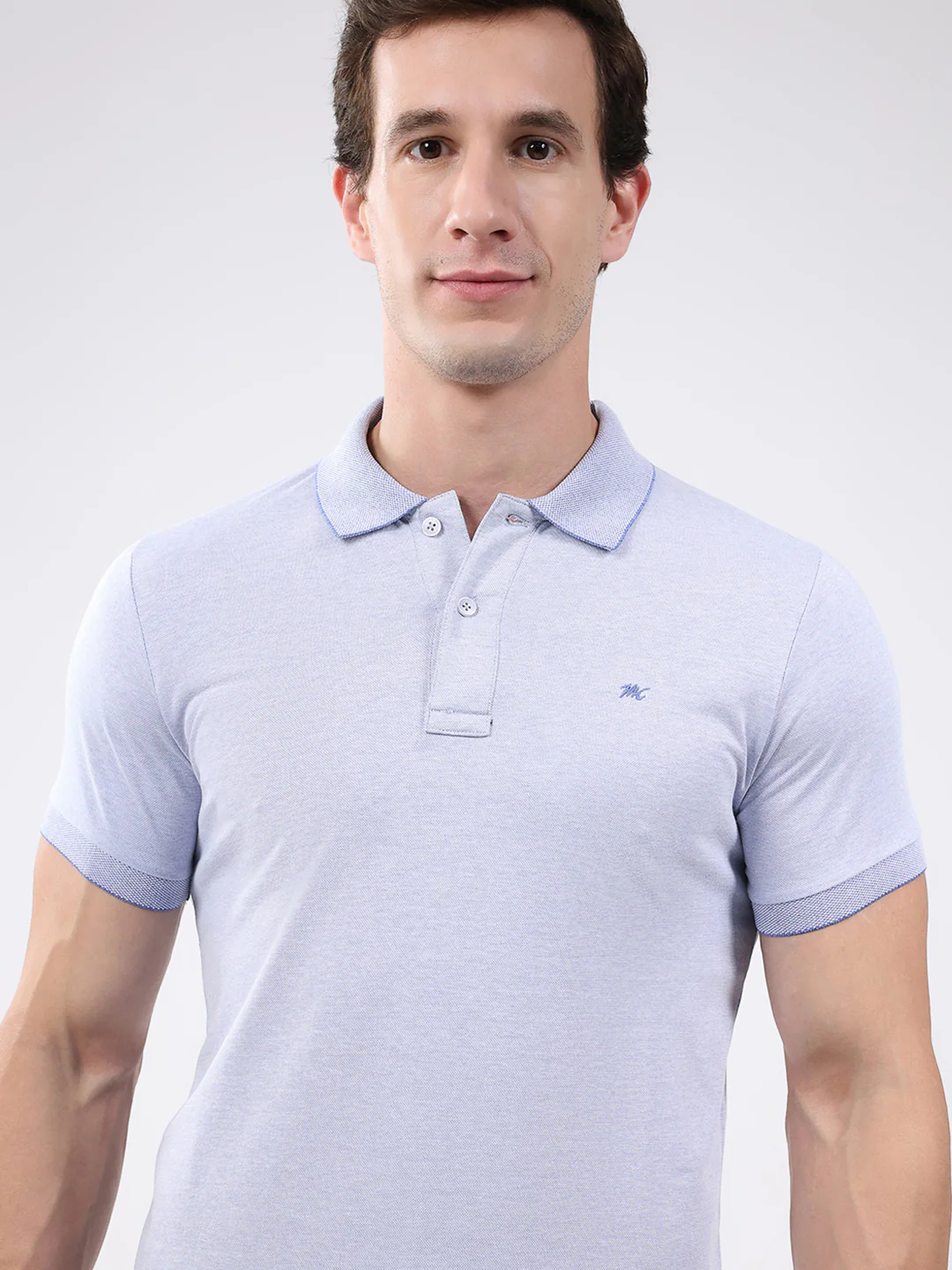 Men Sky Blue Solid Collar Half Sleeve T-Shirt - Image 6