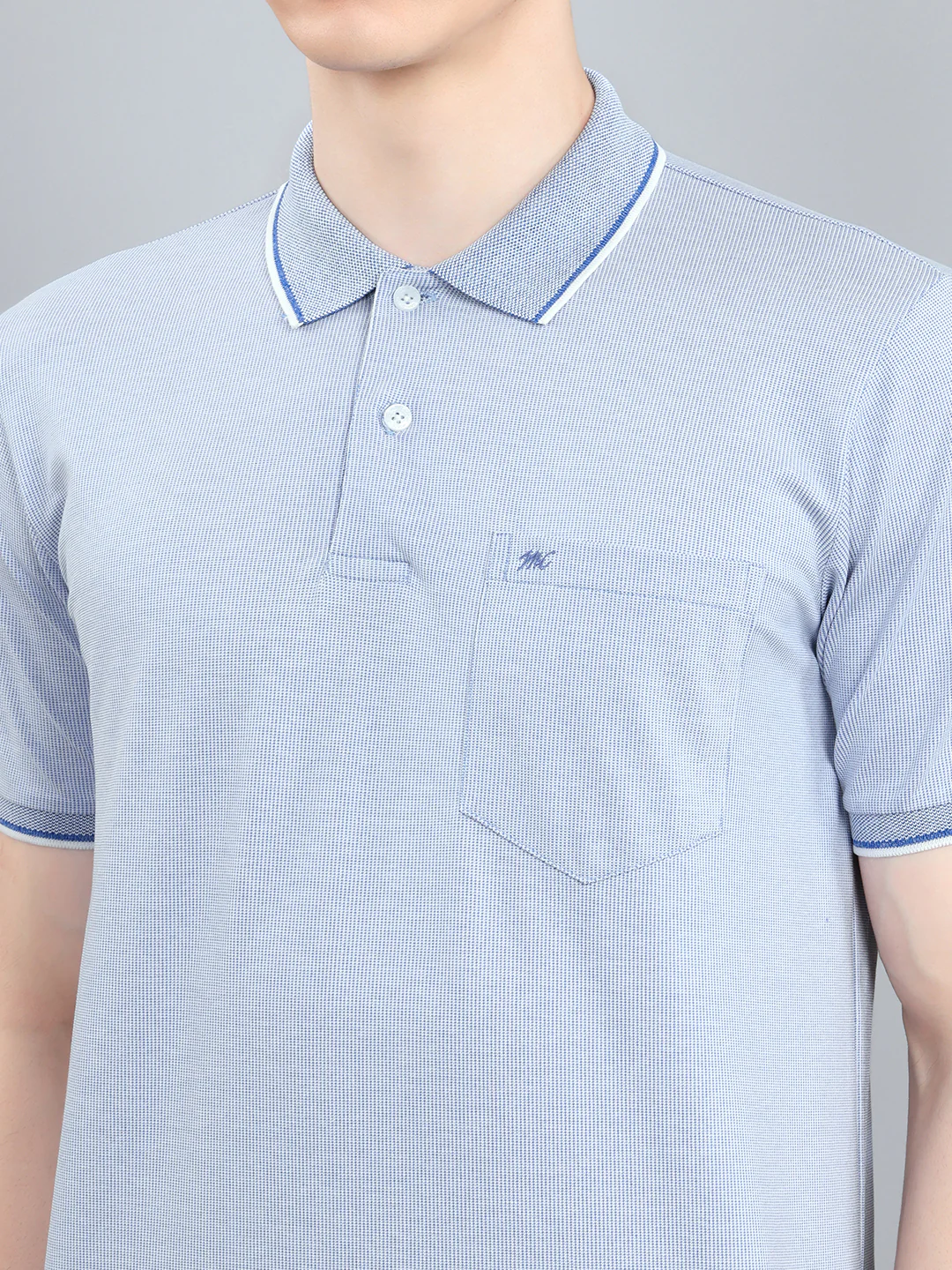 Men Sky Blue Solid Collar Half Sleeve T-Shirt - Image 5