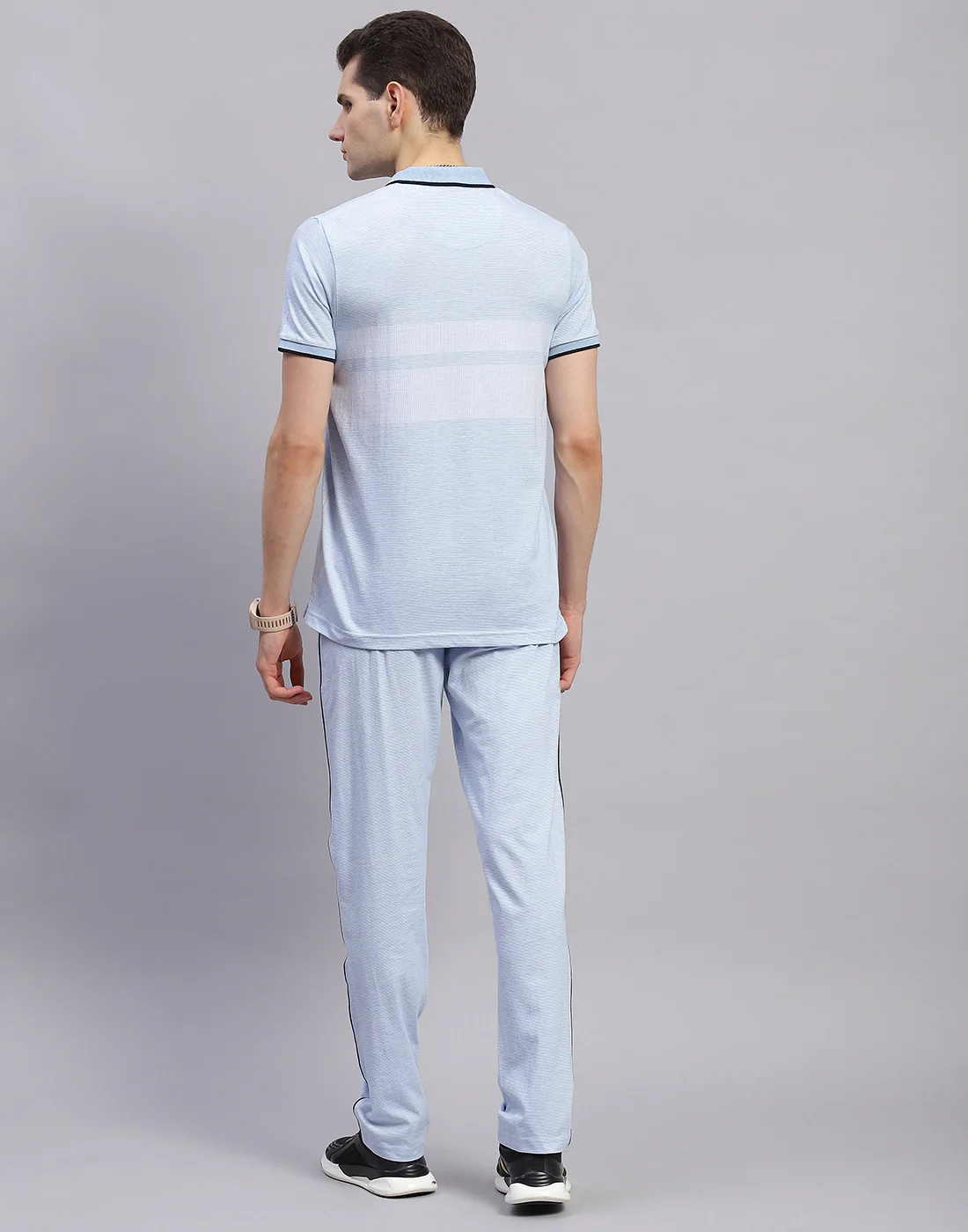 Men Sky Blue Solid Polo Collar Half Sleeve Lower Set - Image 5
