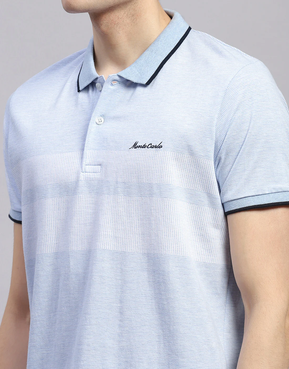Men Sky Blue Solid Polo Collar Half Sleeve Lower Set - Image 7