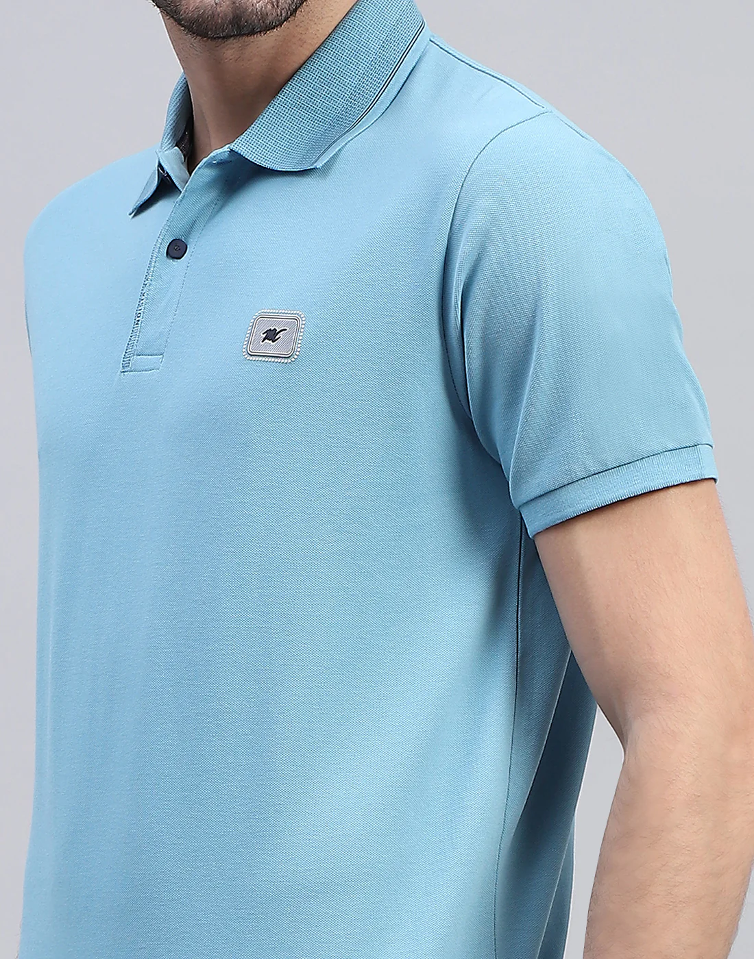Men Sky Blue Solid Polo Collar Half Sleeve T-Shirt - Image 6
