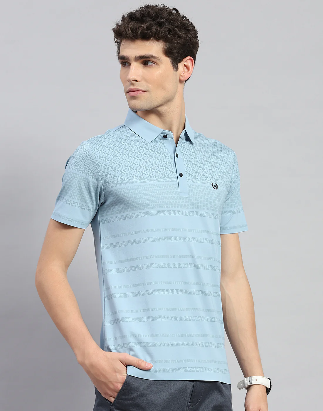 Men Sky Blue Solid Polo Collar Half Sleeve T-Shirt - Image 4