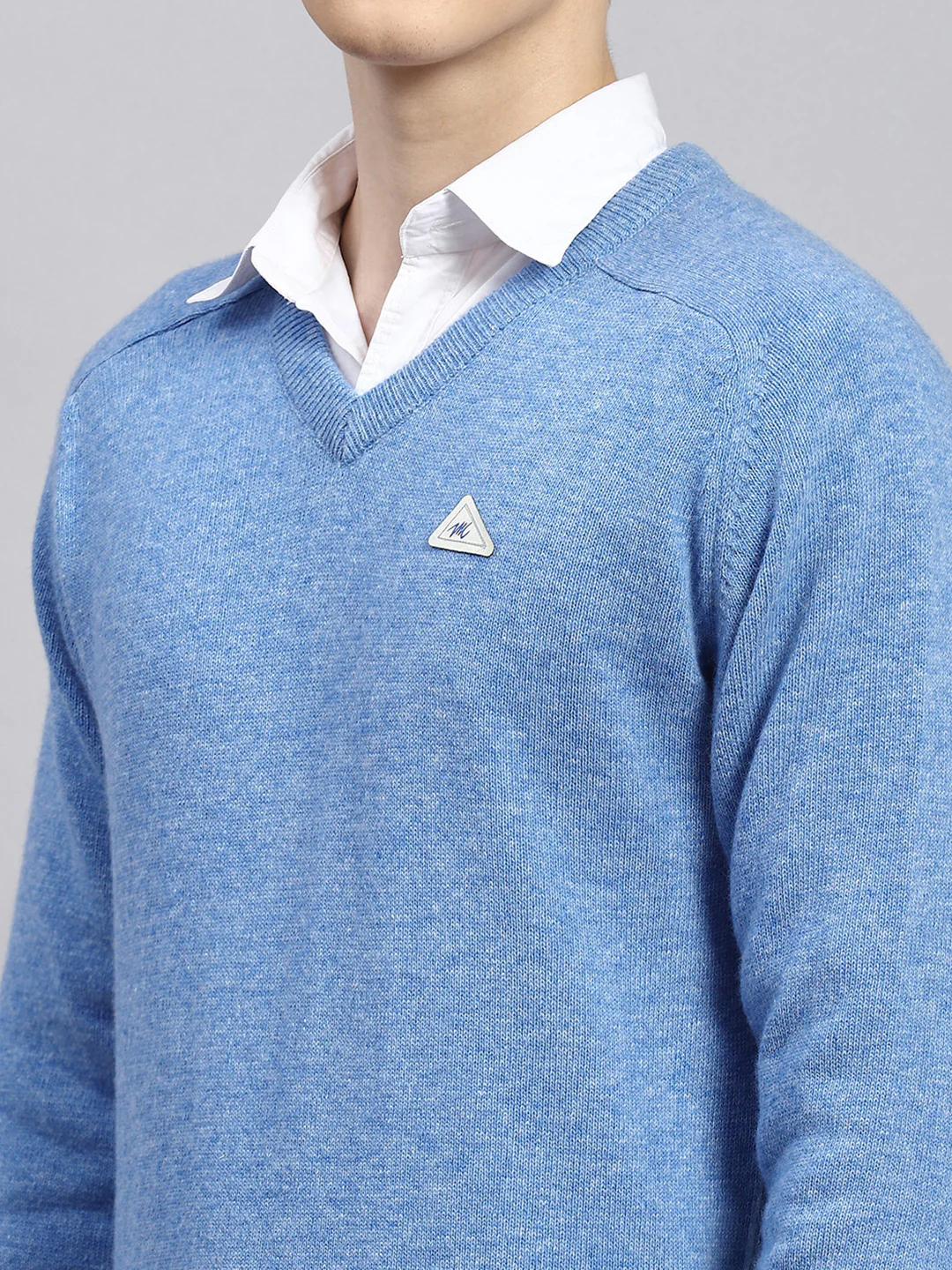 Men Sky Blue Solid Pullover - Image 6