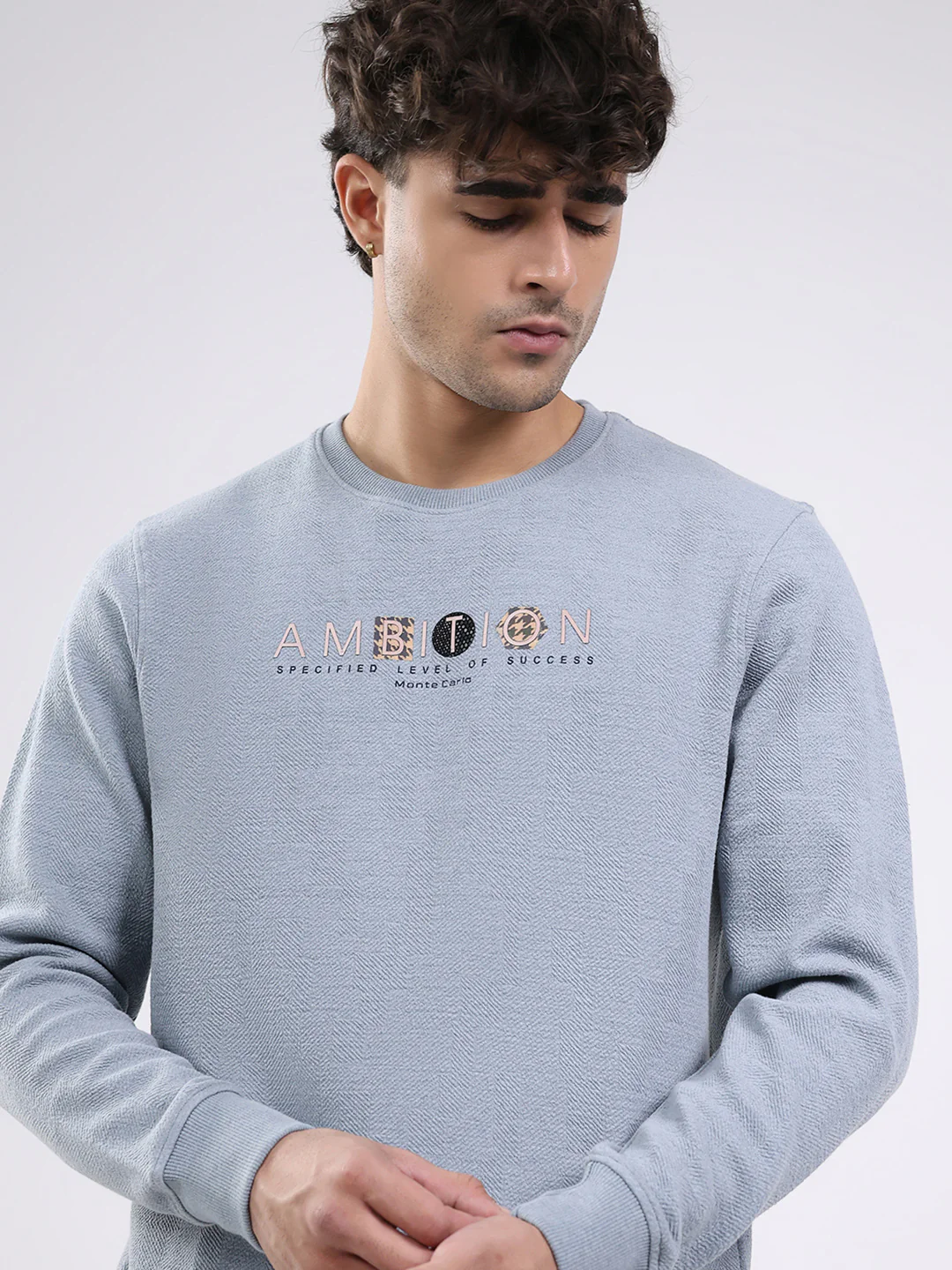 Men Sky Blue Solid Round Neck Full Sleeve Winter T-Shirt - Image 6