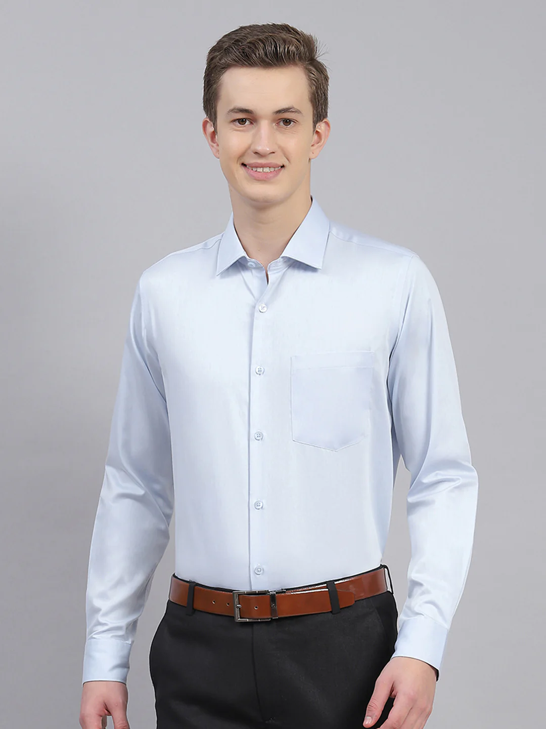 Men Sky Blue Solid Shirt - Image 2