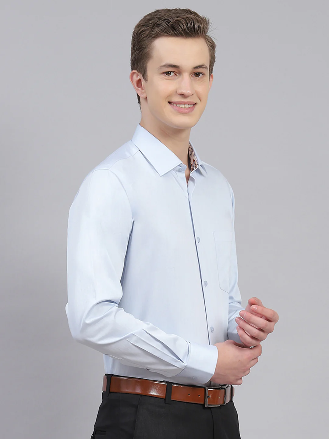 Men Sky Blue Solid Shirt - Image 3