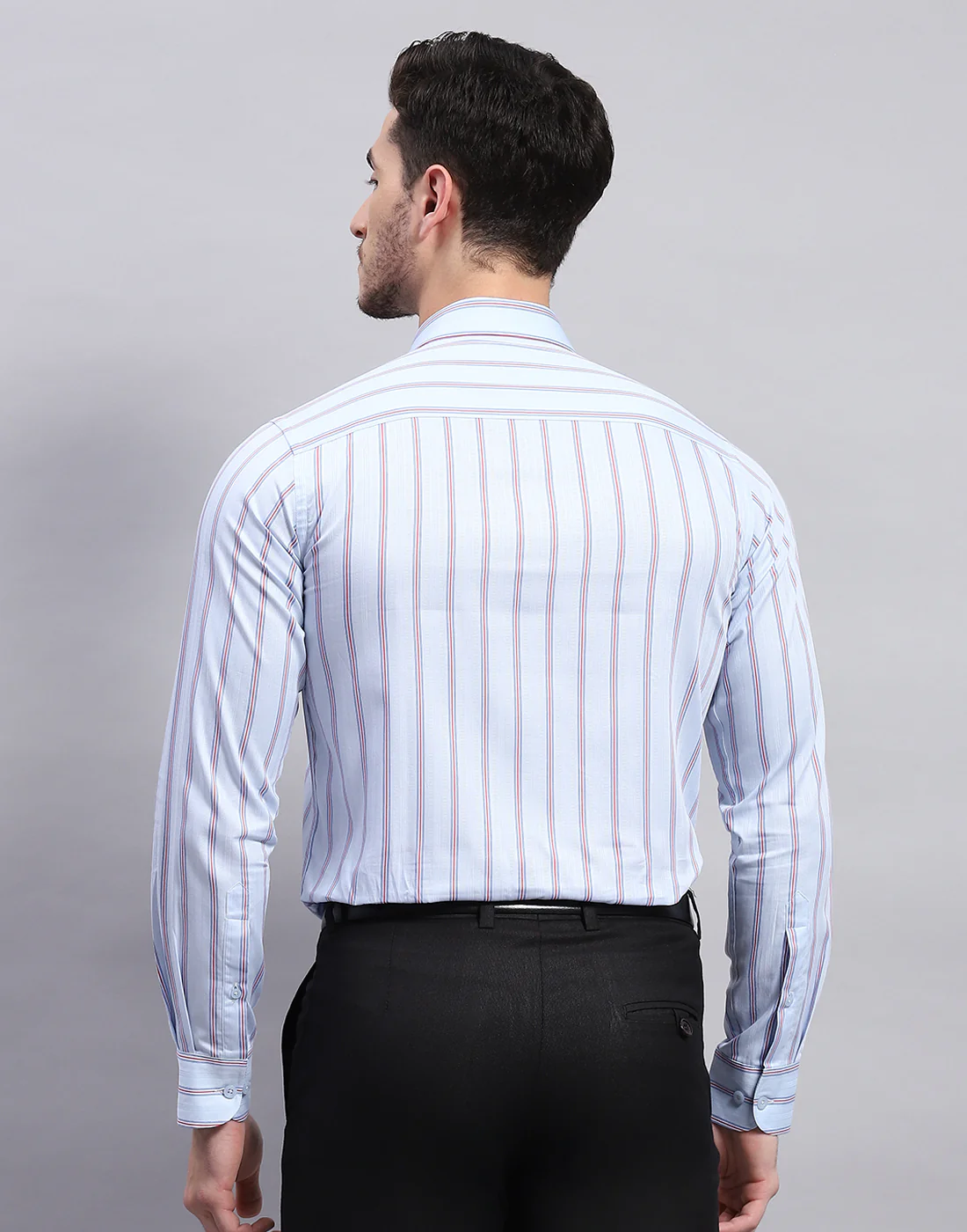 Men Sky Blue Stripe Collar Full Sleeve Shirt - Image 5