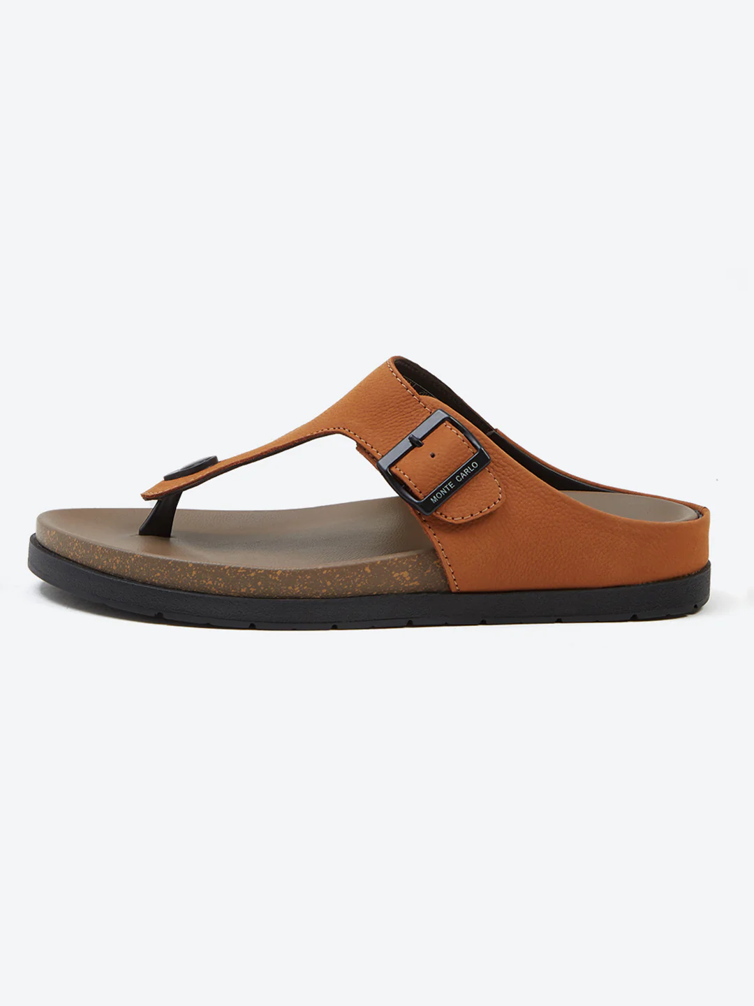 Men Tan Buckle Design Leather Slipper - Image 4