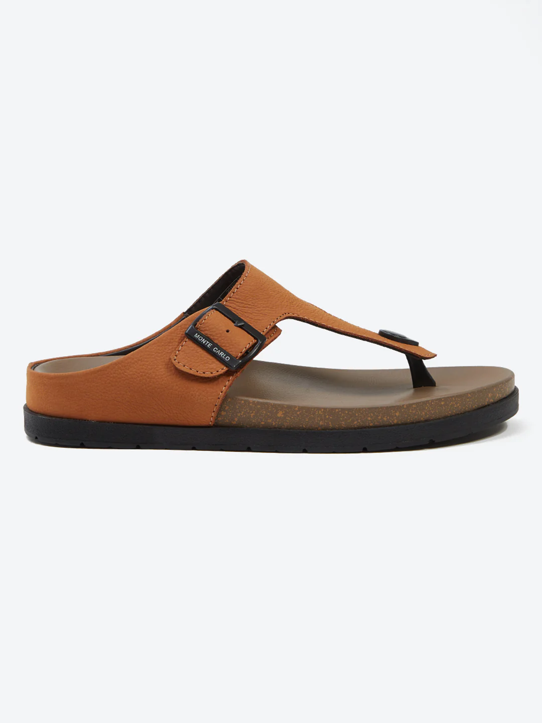 Men Tan Buckle Design Leather Slipper - Image 5
