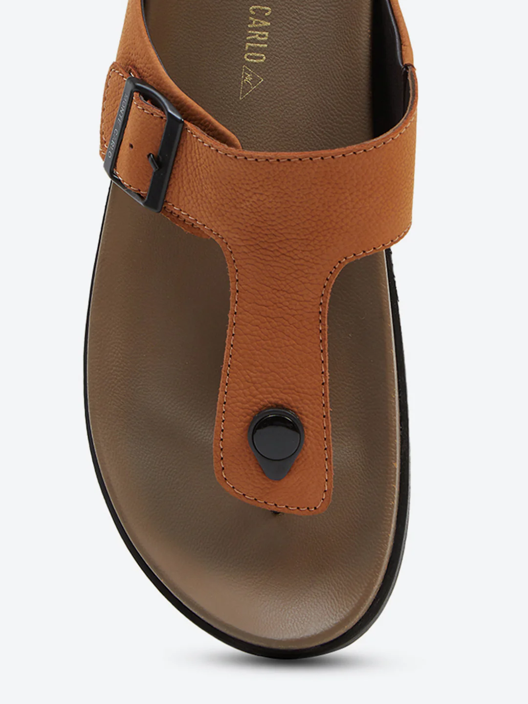 Men Tan Buckle Design Leather Slipper - Image 7