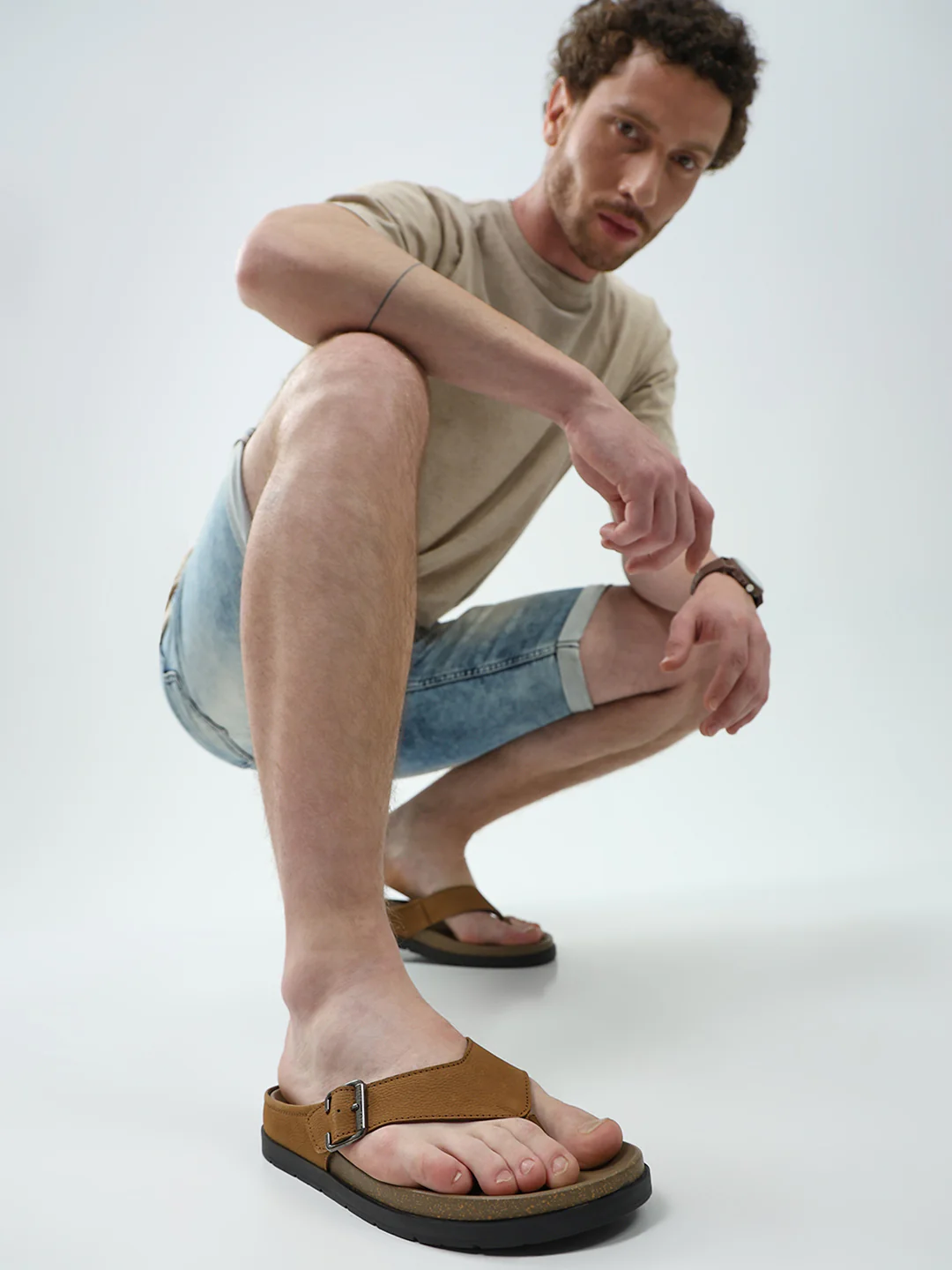 Men Tan Buckle Genuine Leather Slipper - Image 11