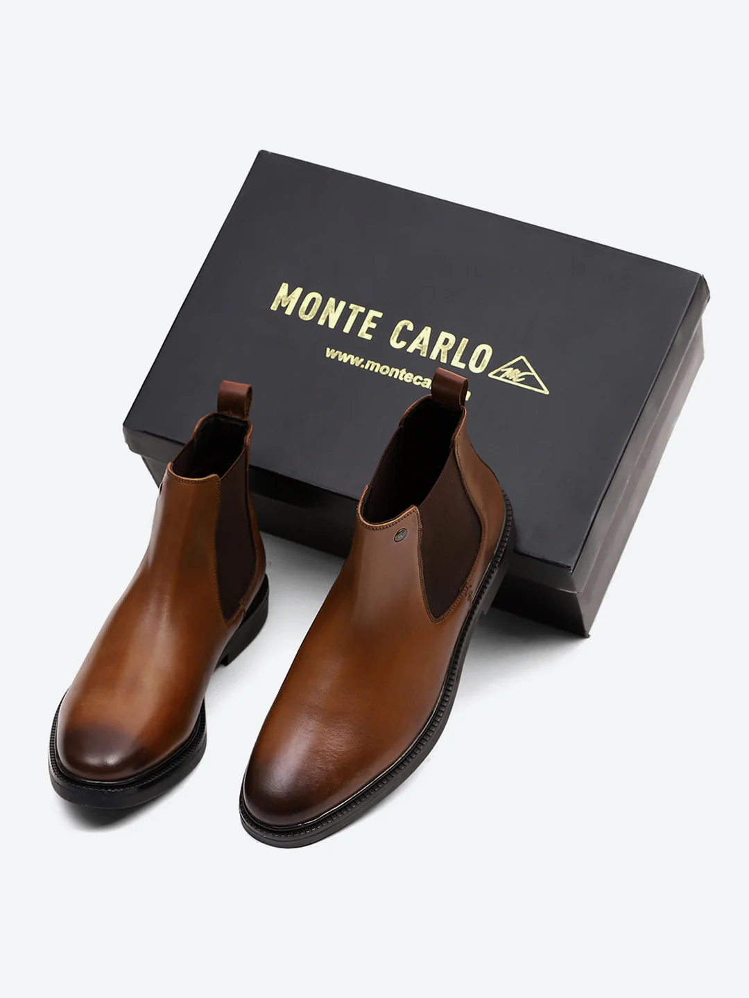 Men Tan Elastic Genuine Leather Chelsea Boots - Image 2