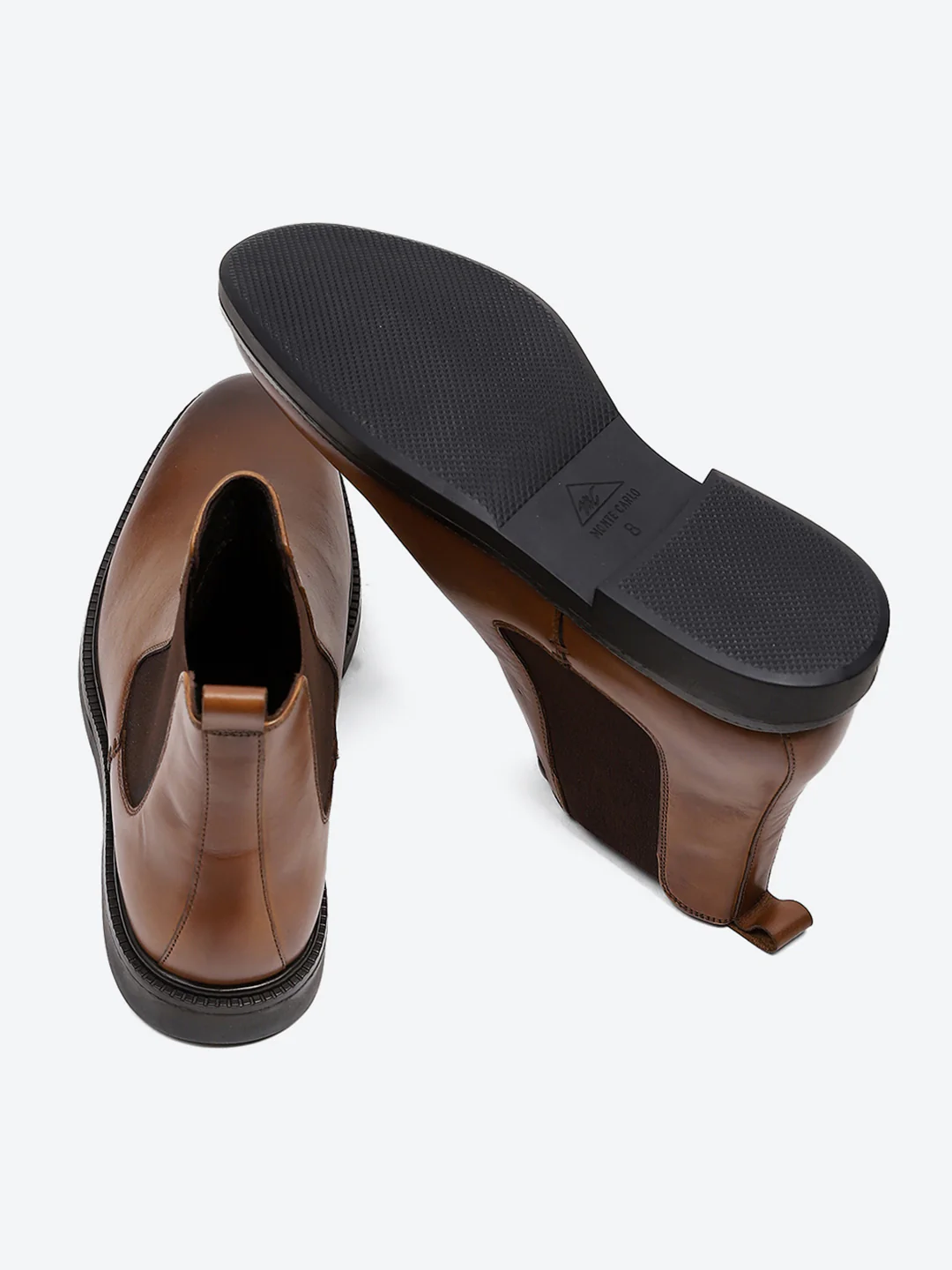 Men Tan Elastic Genuine Leather Chelsea Boots - Image 8