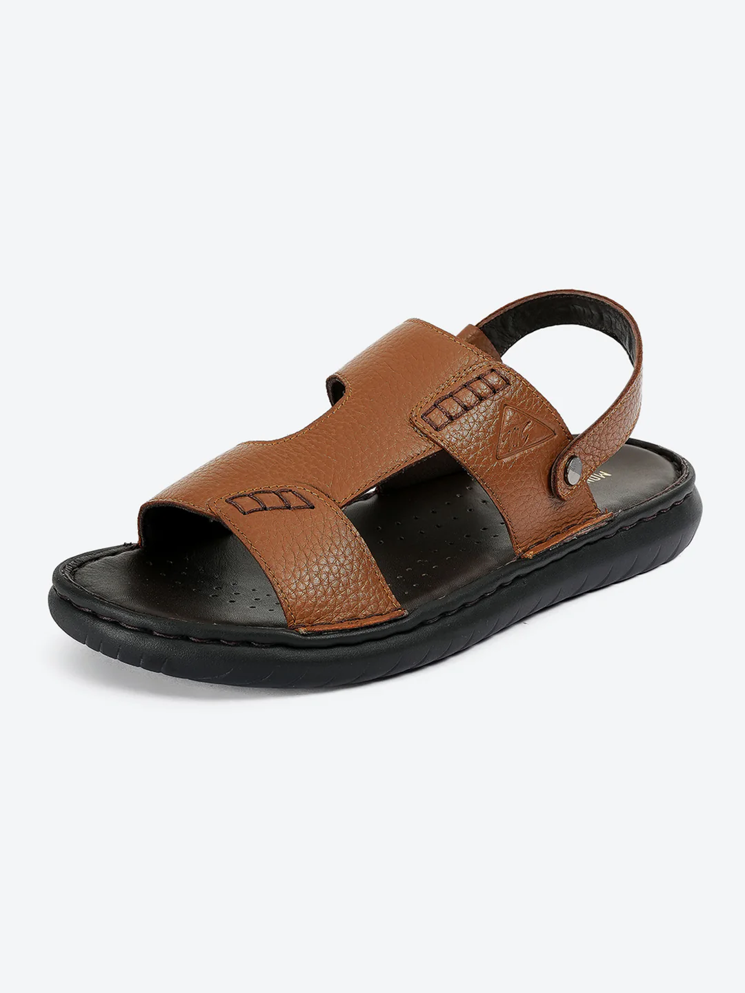 Men Tan Elastic Genuine Leather Sandals - Image 3