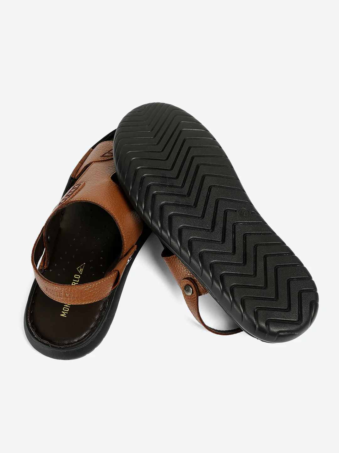 Men Tan Elastic Genuine Leather Sandals - Image 8