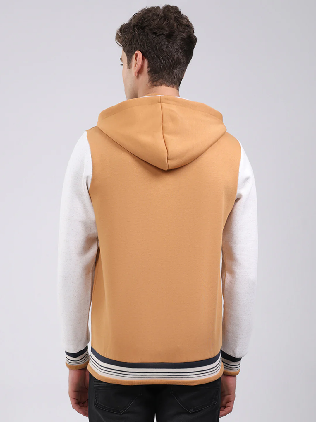 Men Tan Embroidered Hooded Full Sleeve Sweatshirt - Image 5