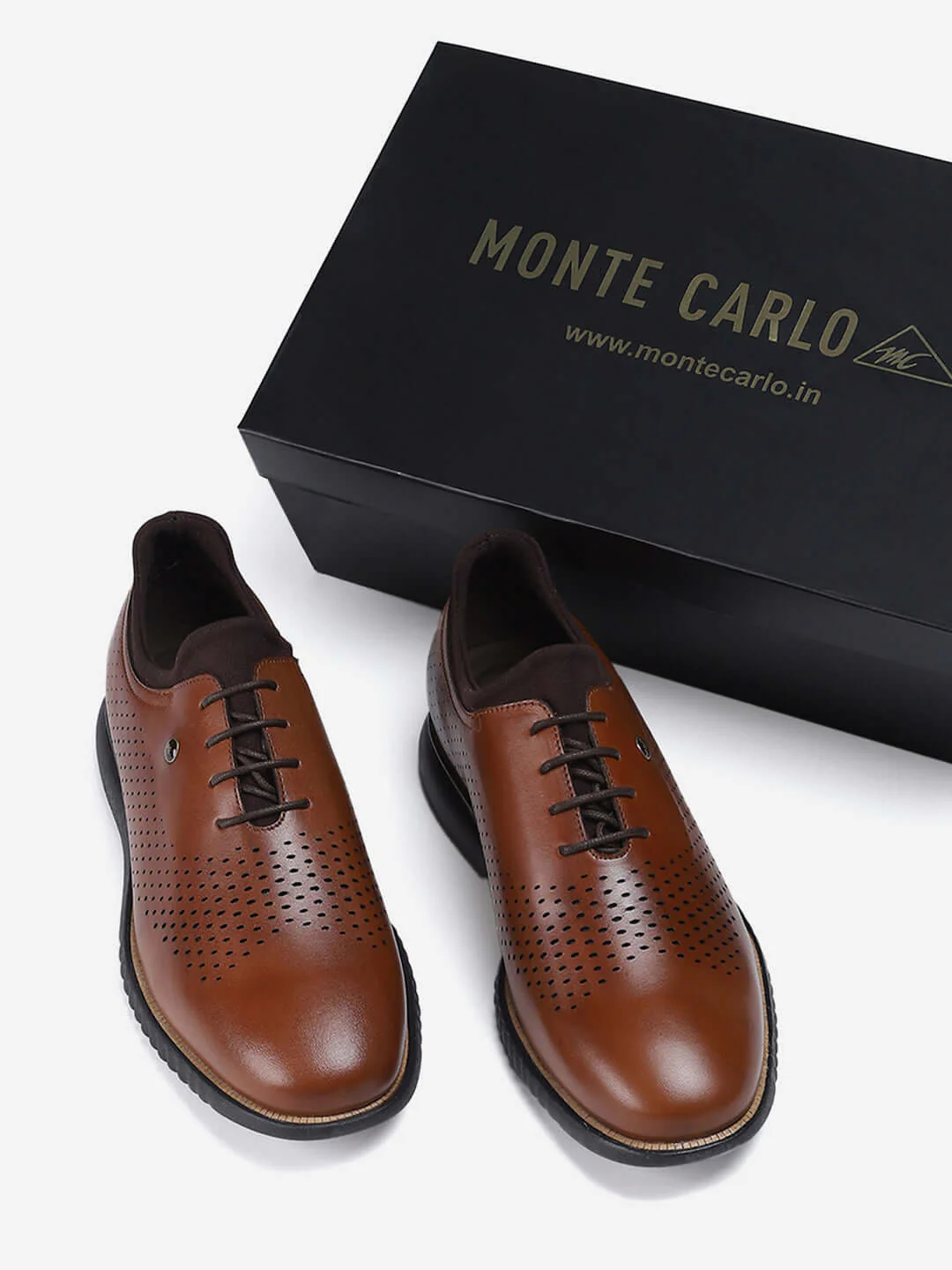 Men Tan Lace Up Genuine Leather Casual Shoes - Image 2
