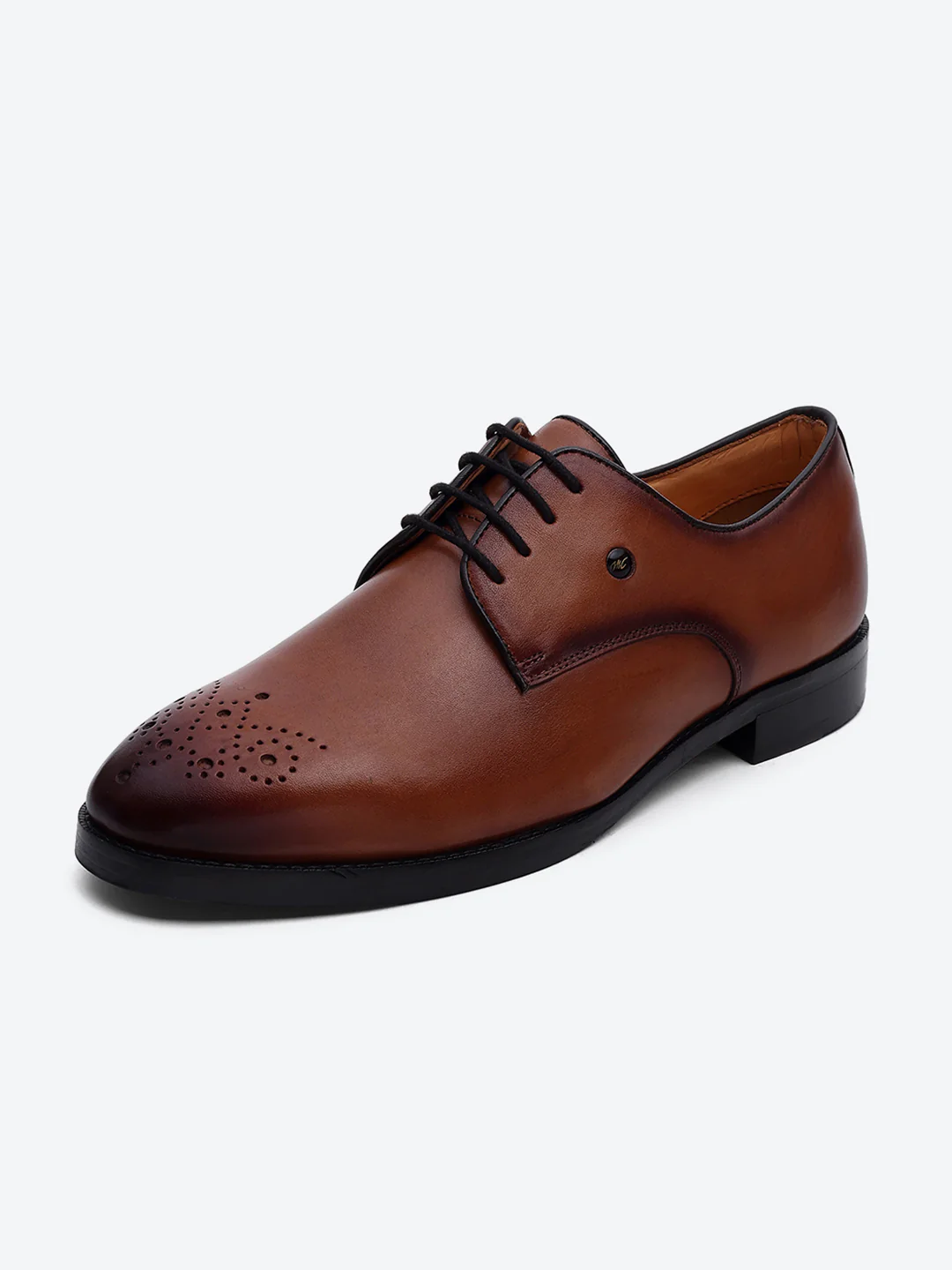 Men Tan Genuine Leather Comfortable Lace-Up Formal Derby Shoes - Image 3
