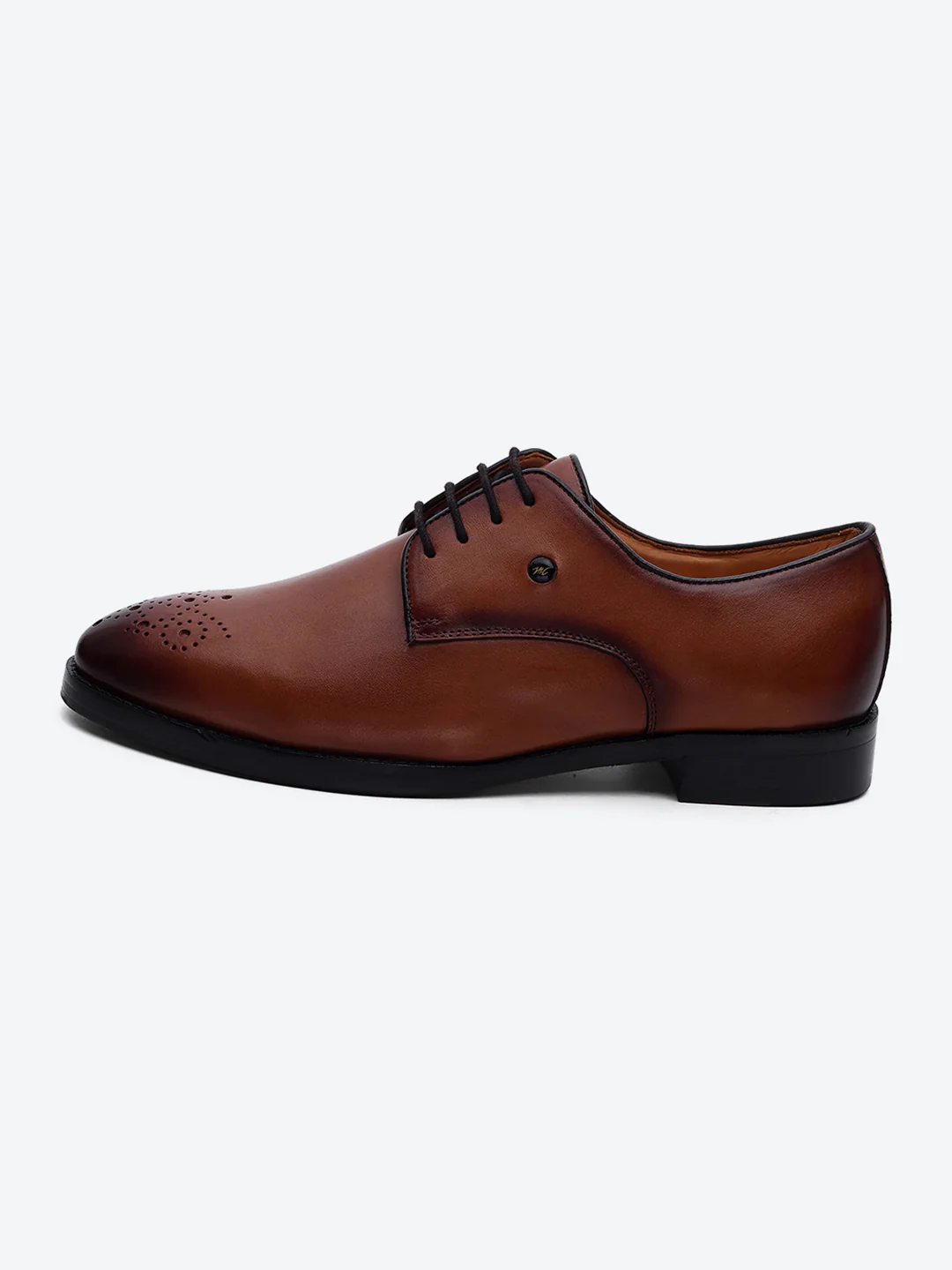 Men Tan Genuine Leather Comfortable Lace-Up Formal Derby Shoes - Image 4