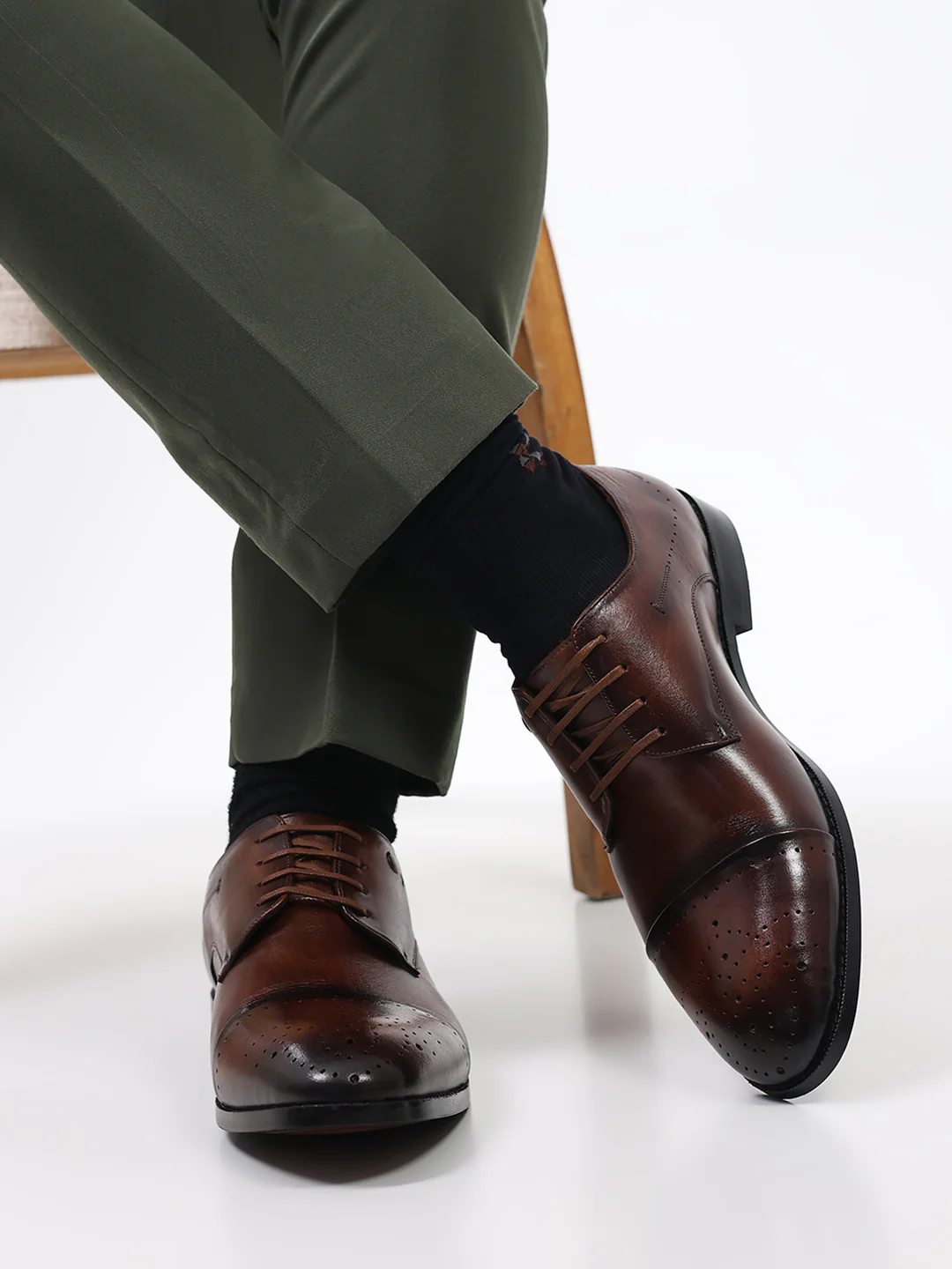 Men Tan Lace Up Genuine Leather Formal Shoes - Image 11