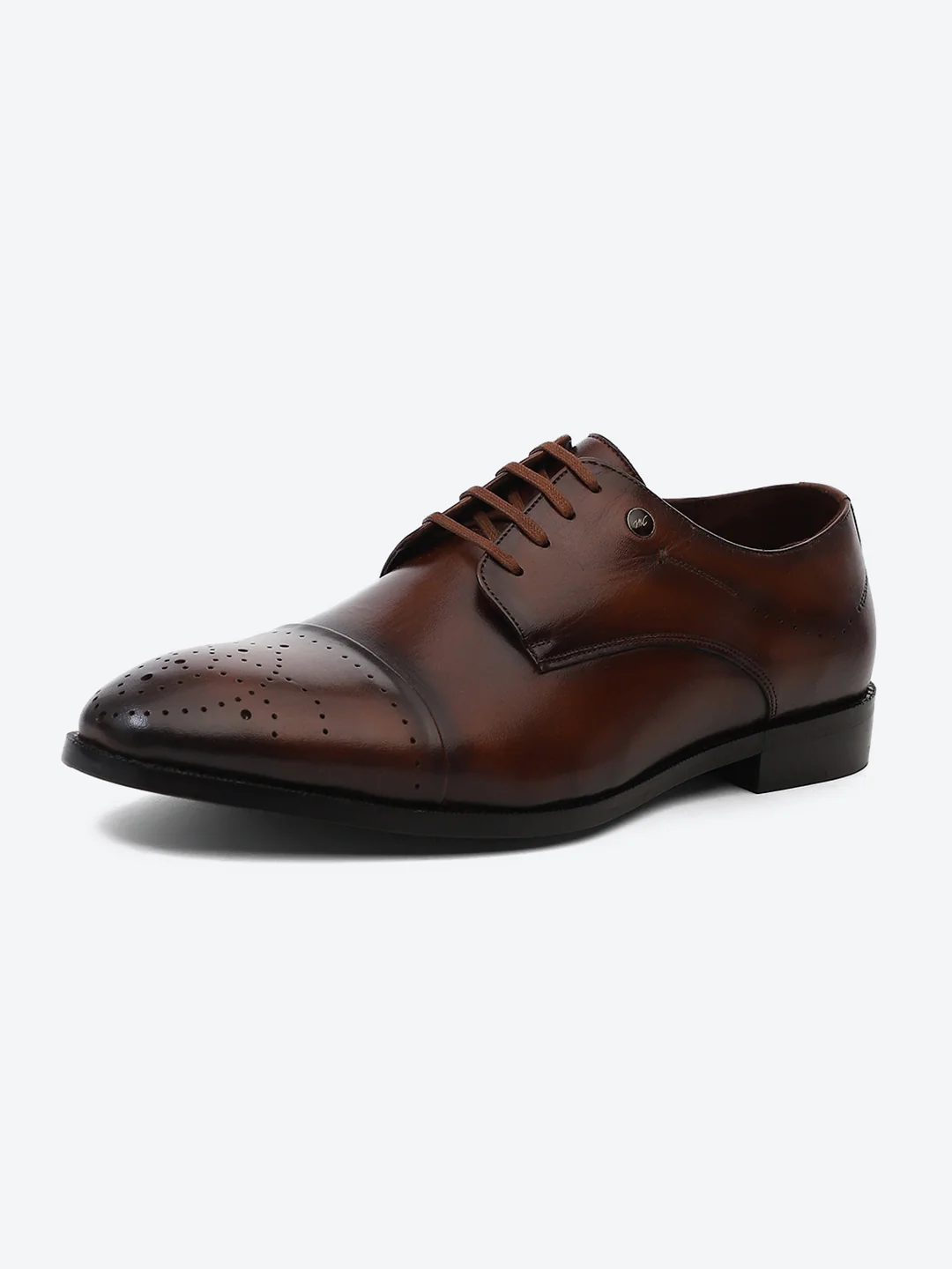 Men Tan Lace Up Genuine Leather Formal Shoes - Image 3