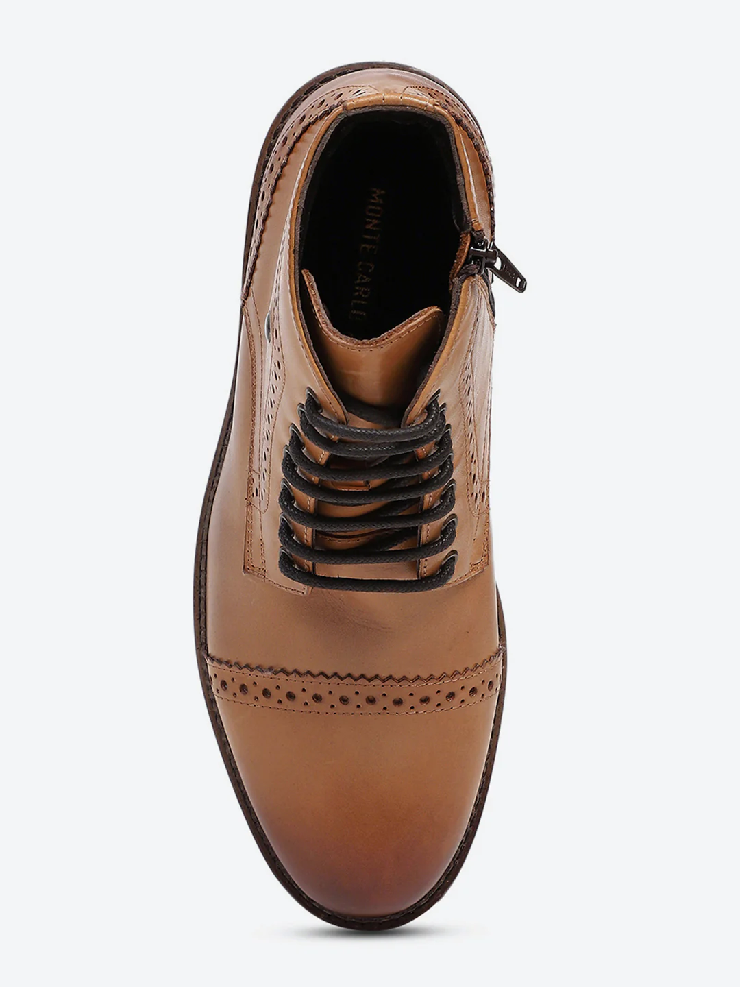 Men Tan Genuine Leather Lace Up Boots - Image 6