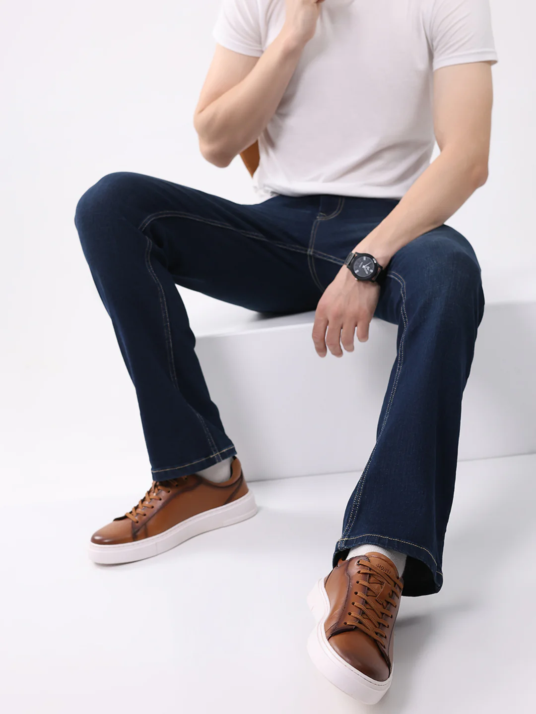 Men Tan Lace Up Genuine Leather Sneaker - Image 5