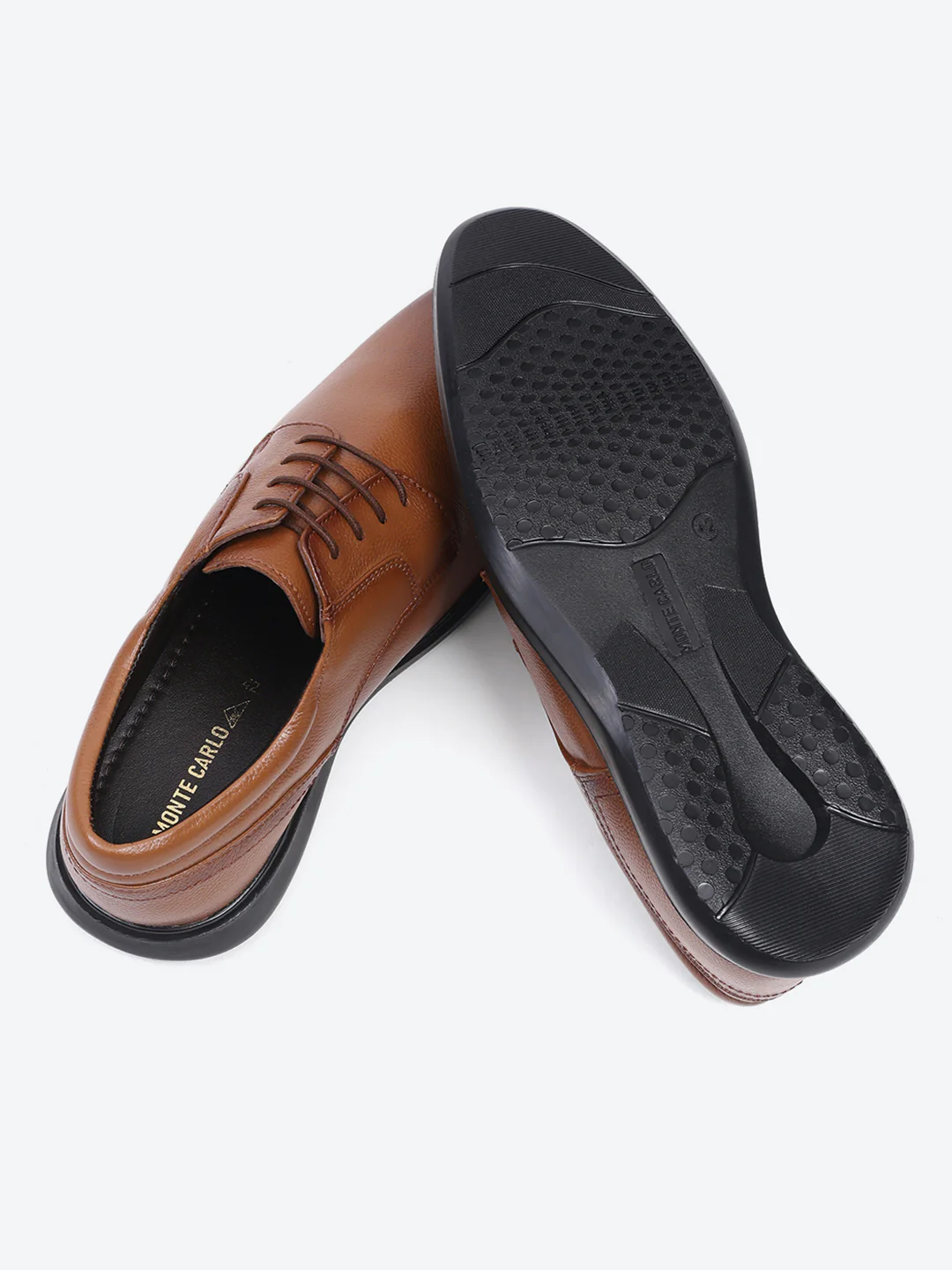 Men Tan Lace Up Leather Formal Derbys - Image 6