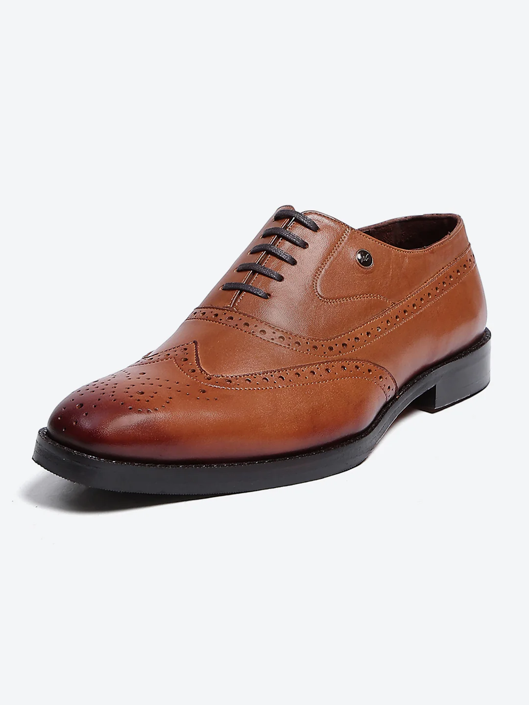 Men Tan Lace Up Leather Formal Brogues - Image 3