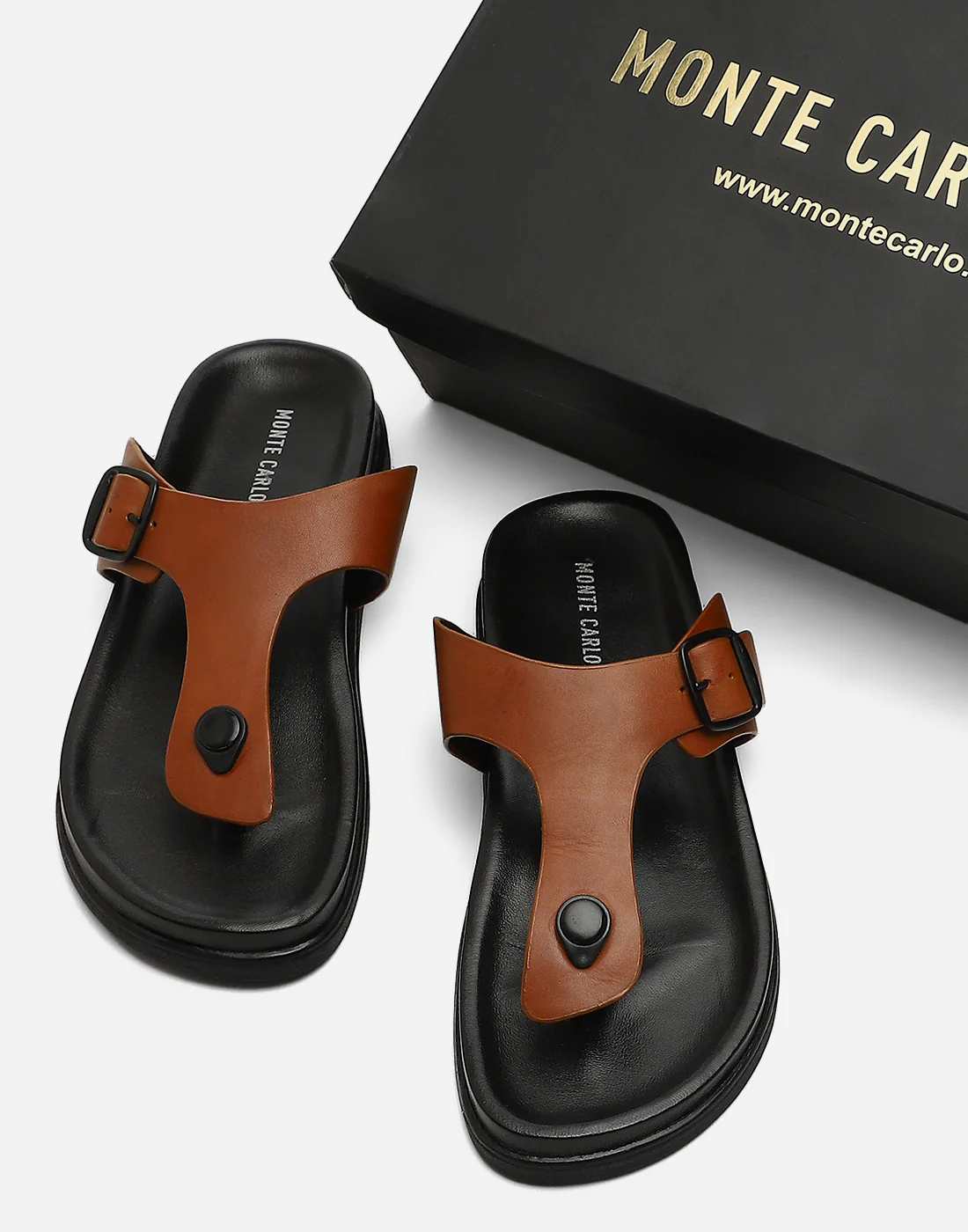 Men Tan Leather Comfort Casual Slippers - Image 3