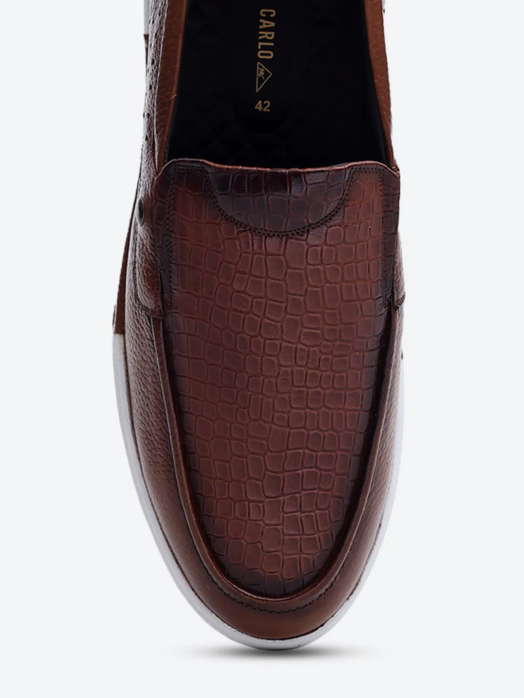 Monte Carlo Tan Croc Print Leather Casual Slip on Shoes for Men - Image 7