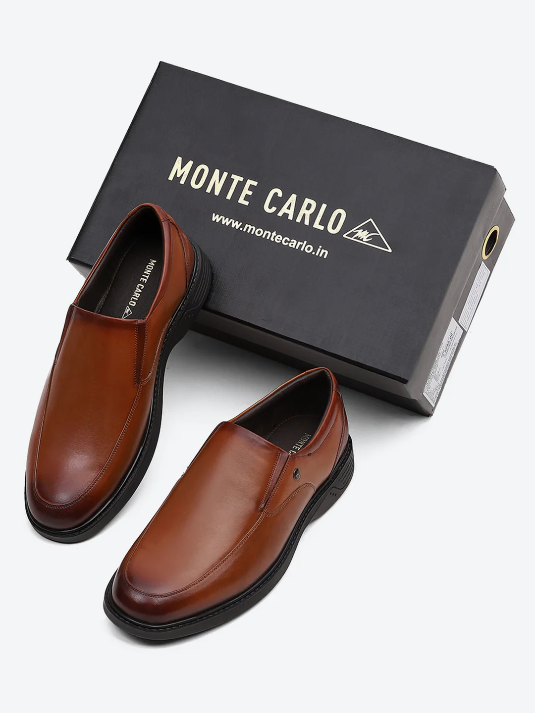 Men Tan Leather Slip on Shoes - Image 2