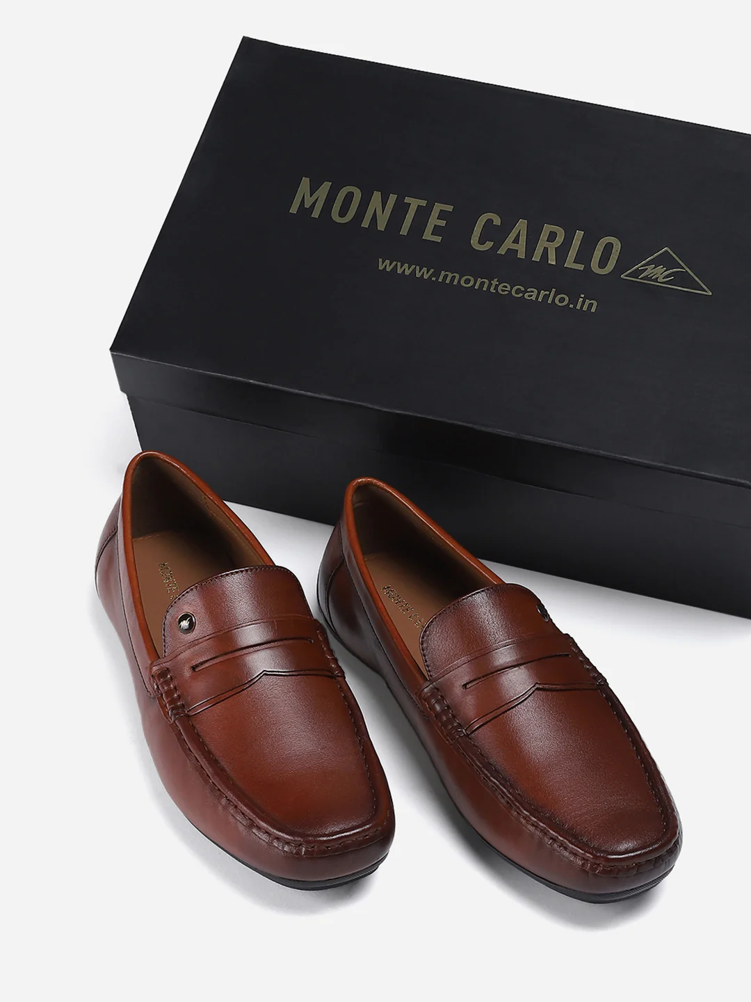 Men Tan Slip on Genuine Leather Loafers - Image 2