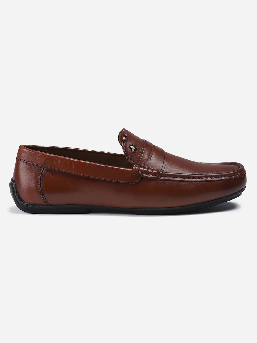 Men Tan Slip on Genuine Leather Loafers - Image 4