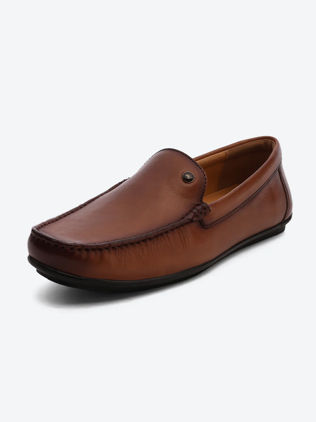Men Tan Slip on Genuine Leather Loafers - Image 3