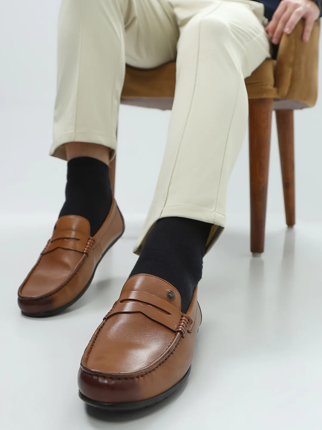 Men Tan Slip on Genuine Leather Loafers - Image 11