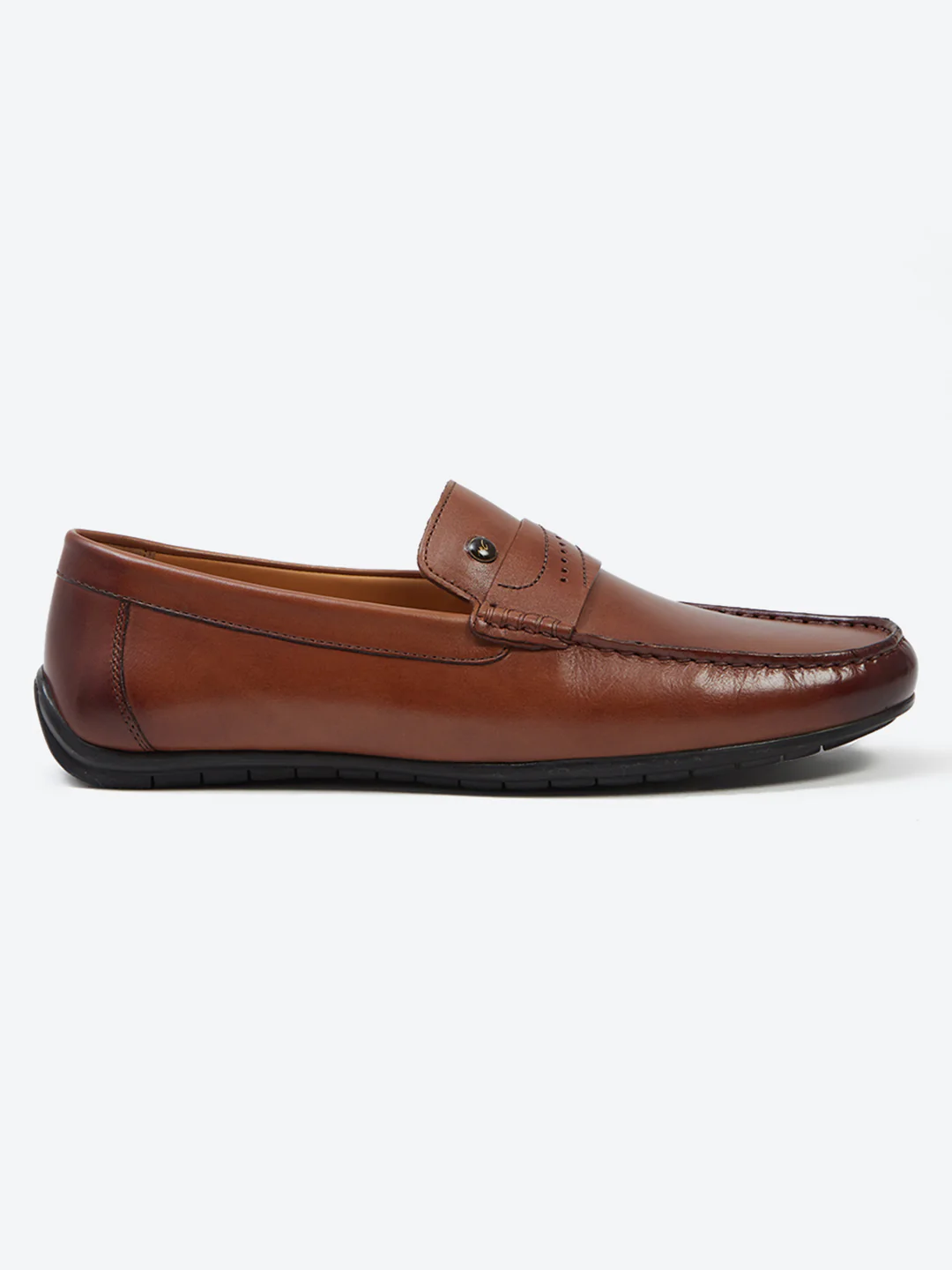Men Tan Slip on Genuine Leather Loafers - Image 5