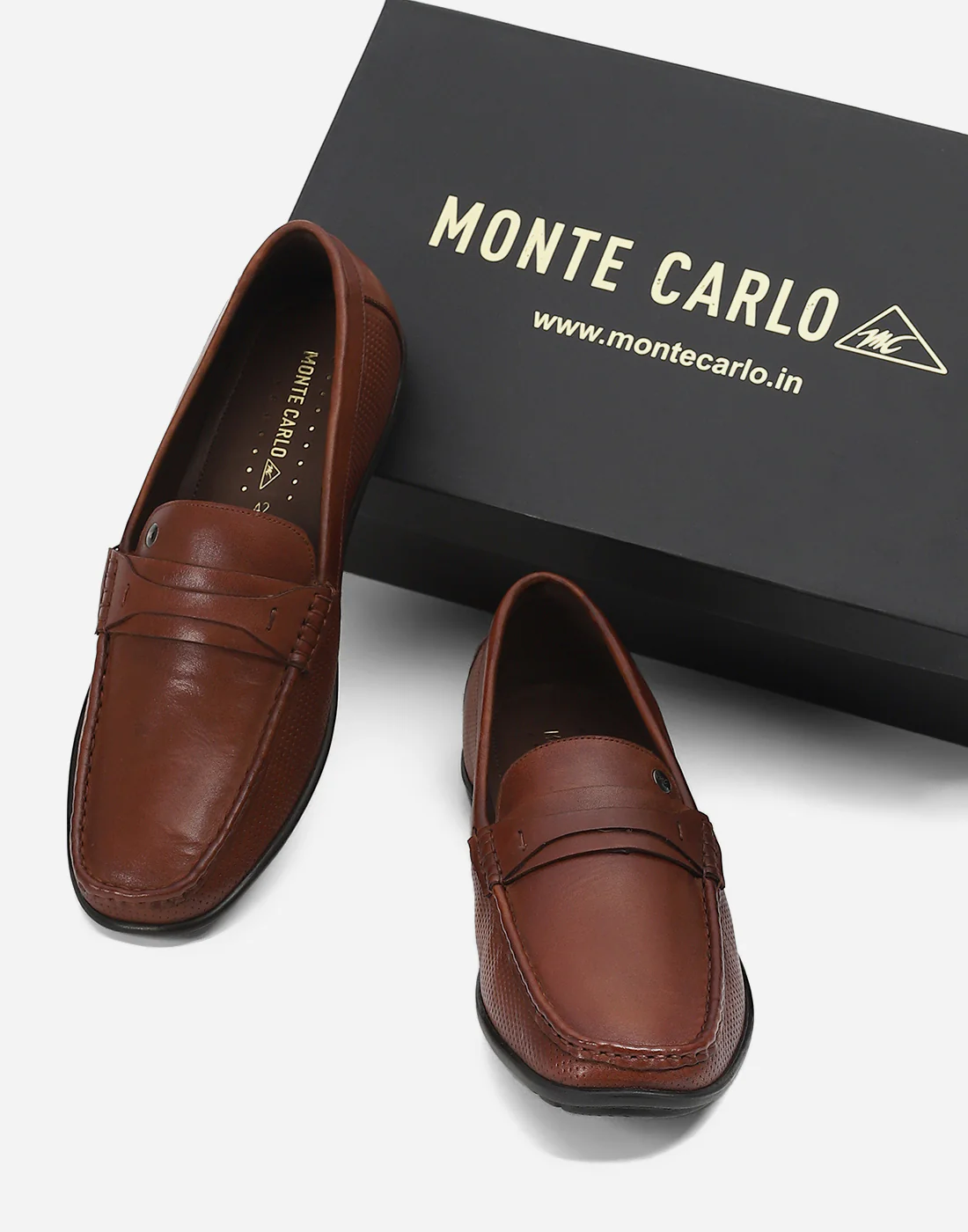 Men Tan Slip on Genuine Leather Loafers - Image 2
