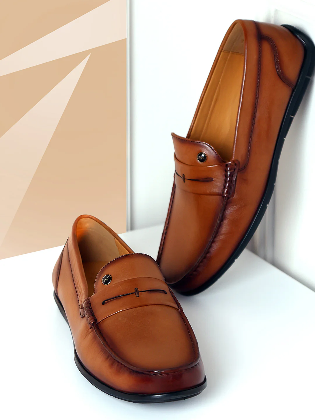 Men Tan Slip on Genuine Leather Loafers - Image 10