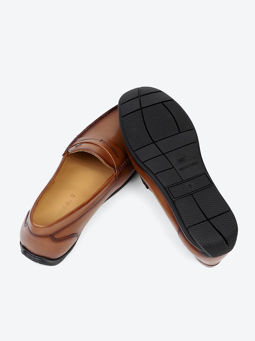 Men Tan Slip on Genuine Leather Loafers - Image 8