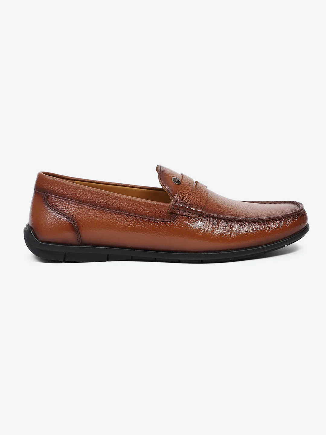 Men Tan Slip on Genuine Leather Loafers - Image 5