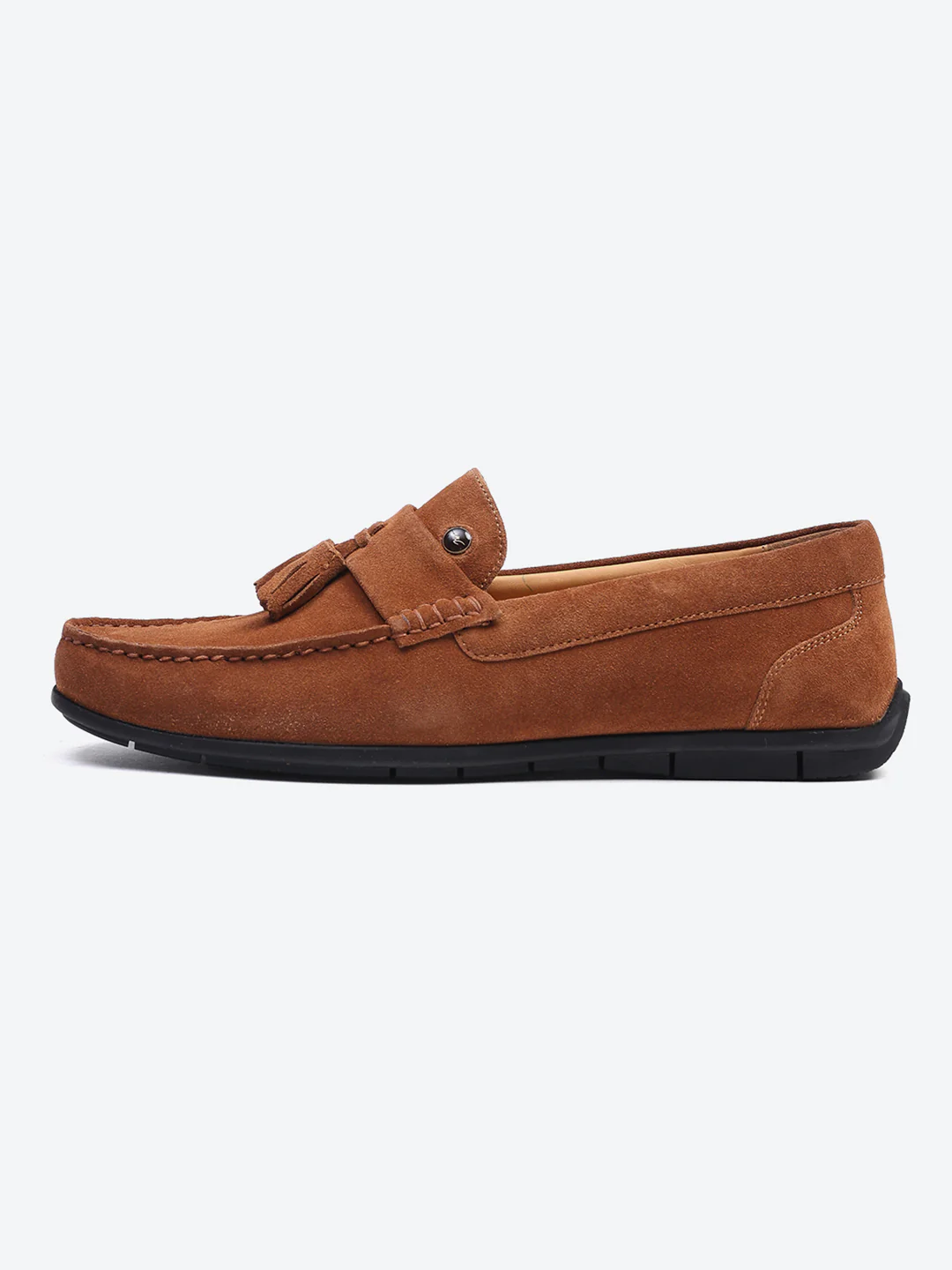 Men Tan Slip on Genuine Leather Loafers - Image 4