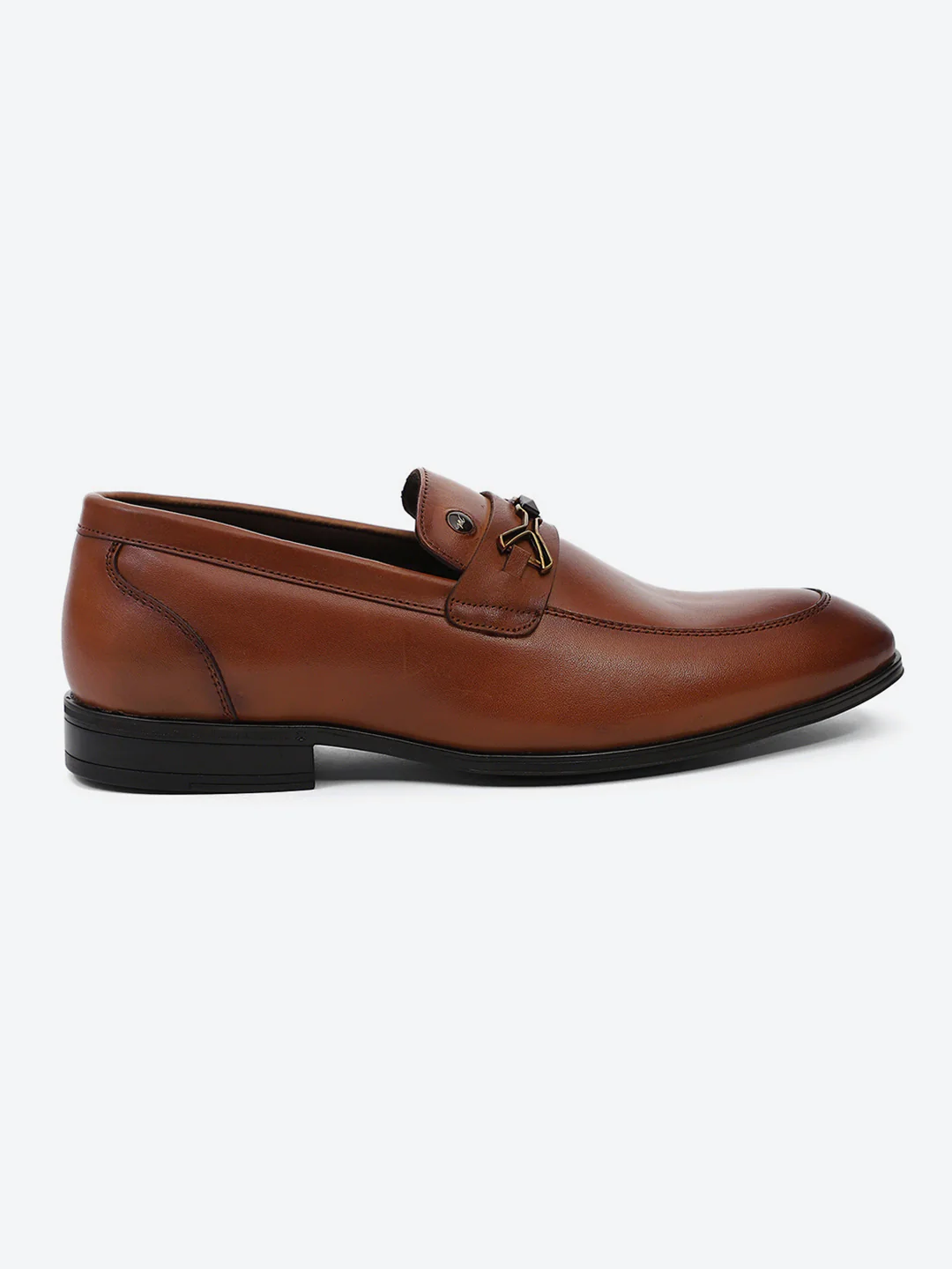 Men Tan Slip on Genuine Leather Horse-Bit Buckle Loafers - Image 5